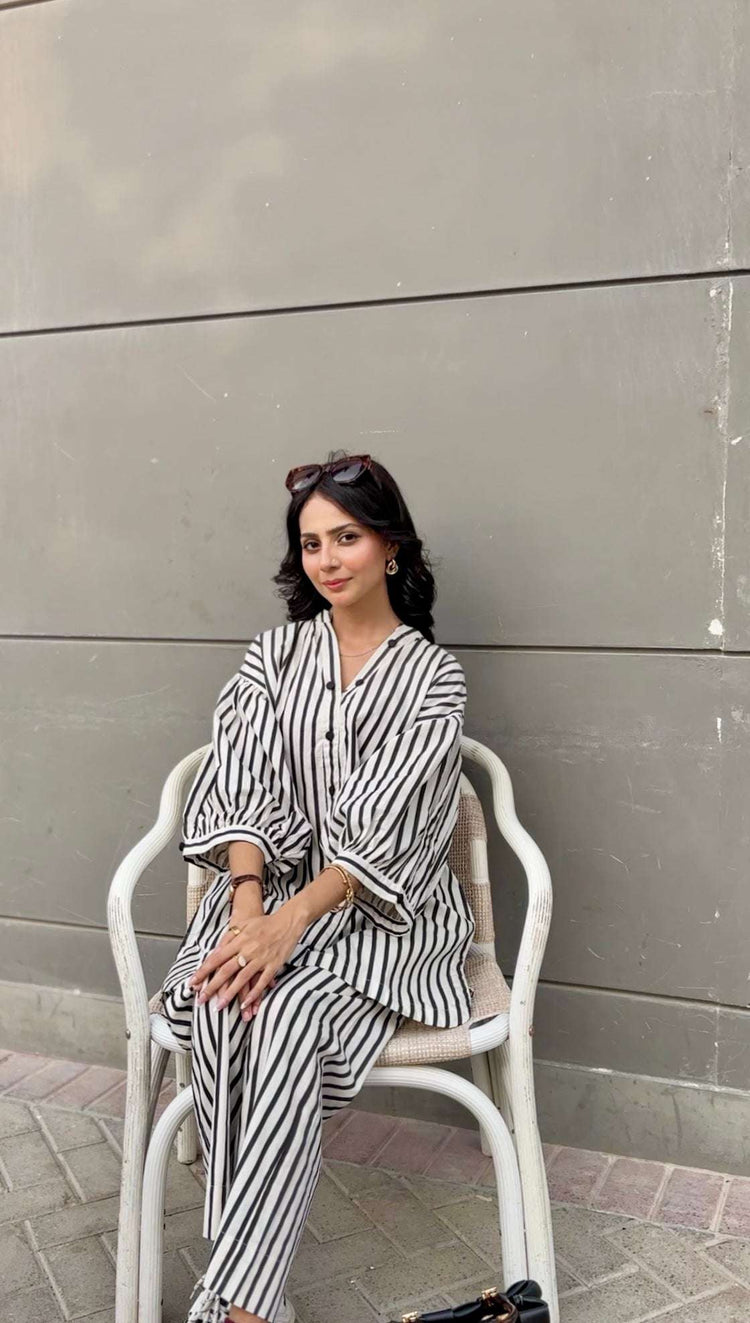 Women's Striped Cotton Co-Ord Set – 2 Piece Suit