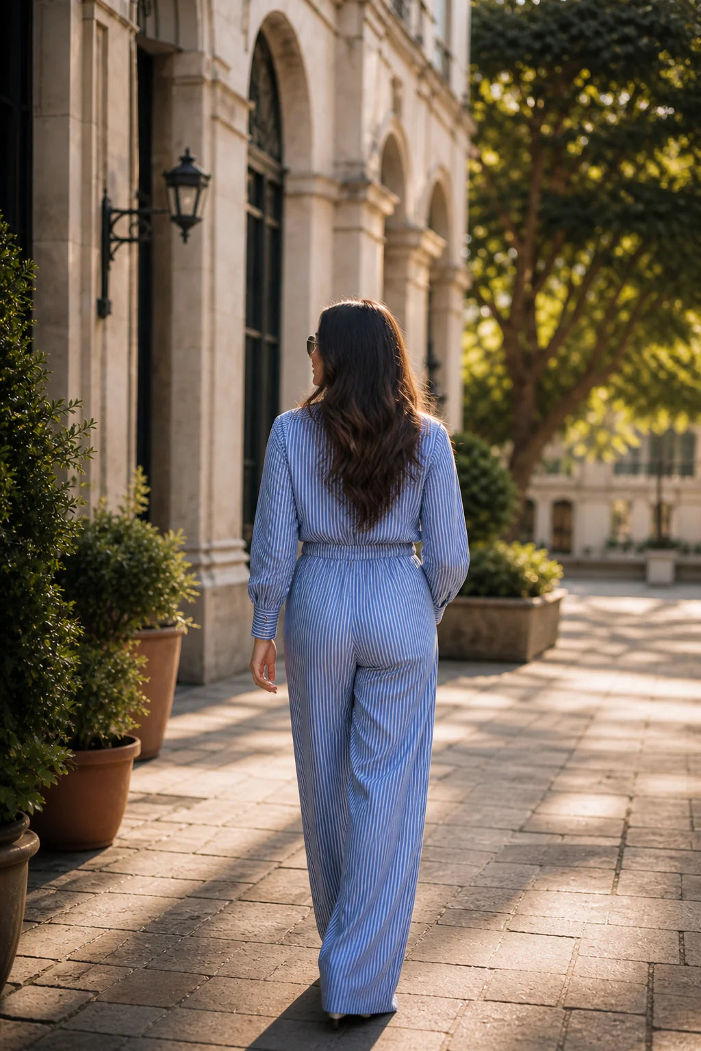 Breezy Blue Striped Jumpsuit - Velora
