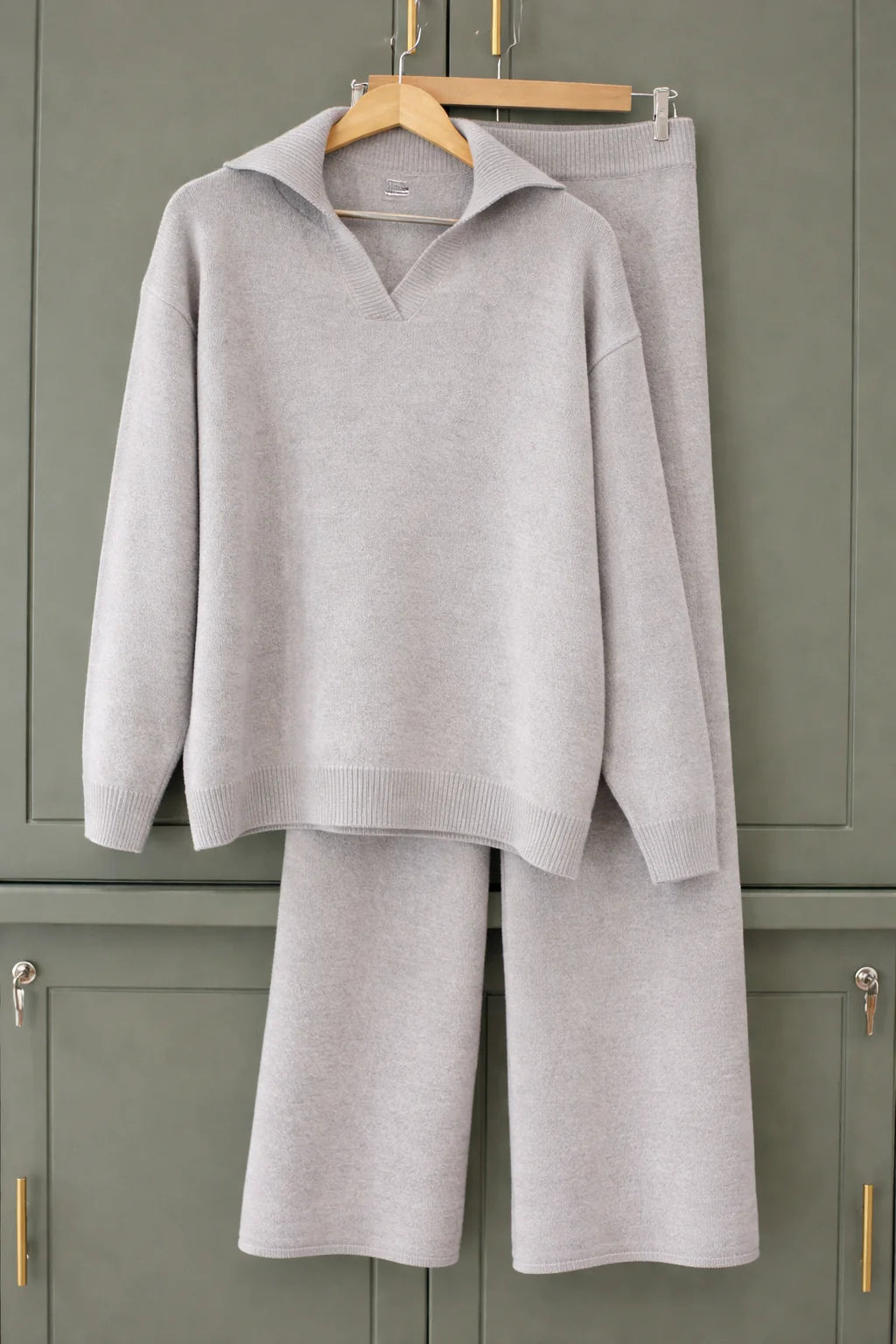 Warm Knit Sweater High-Waist Wide-Leg Pants Set - Velora