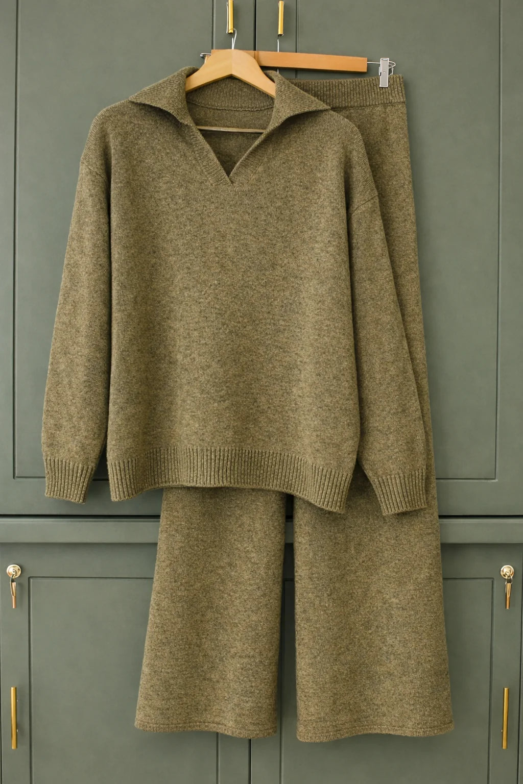 Warm Knit Sweater High-Waist Wide-Leg Pants Set - Velora