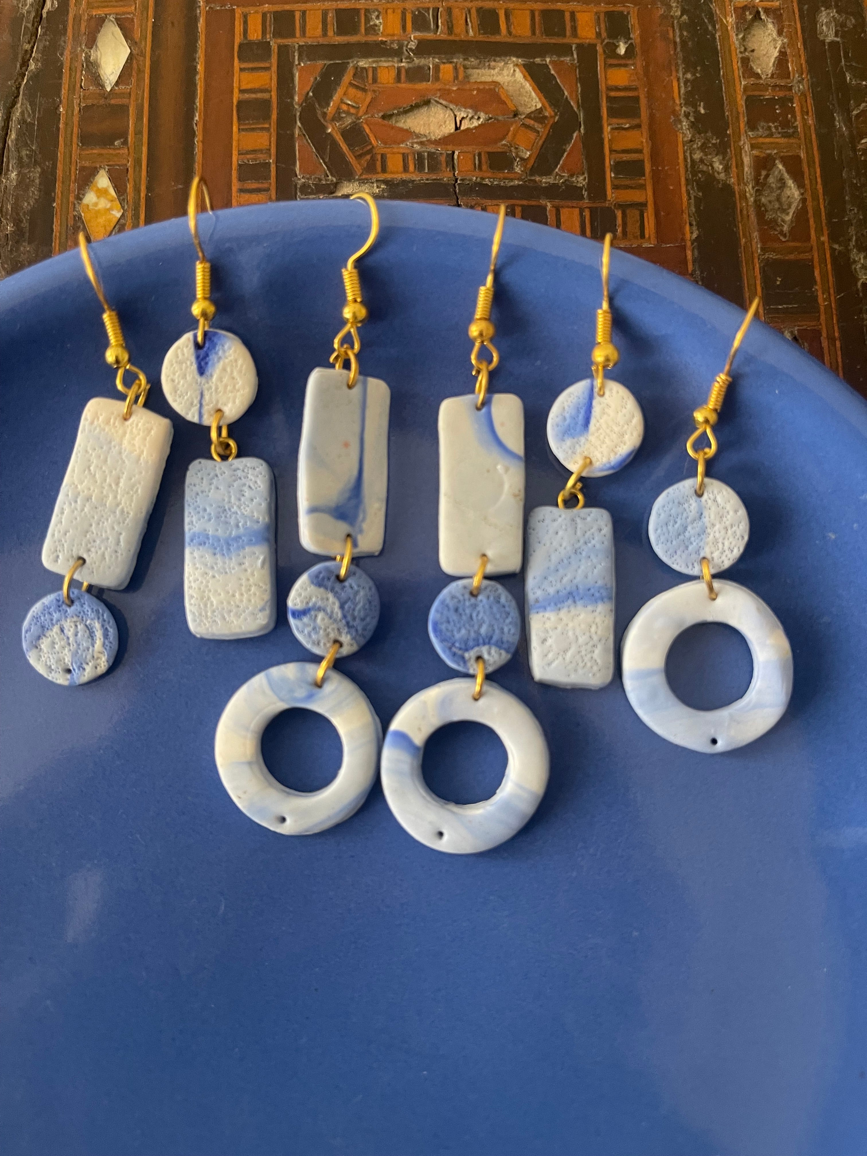 Springs- Blue Marble Earrings - Clay Boutique
