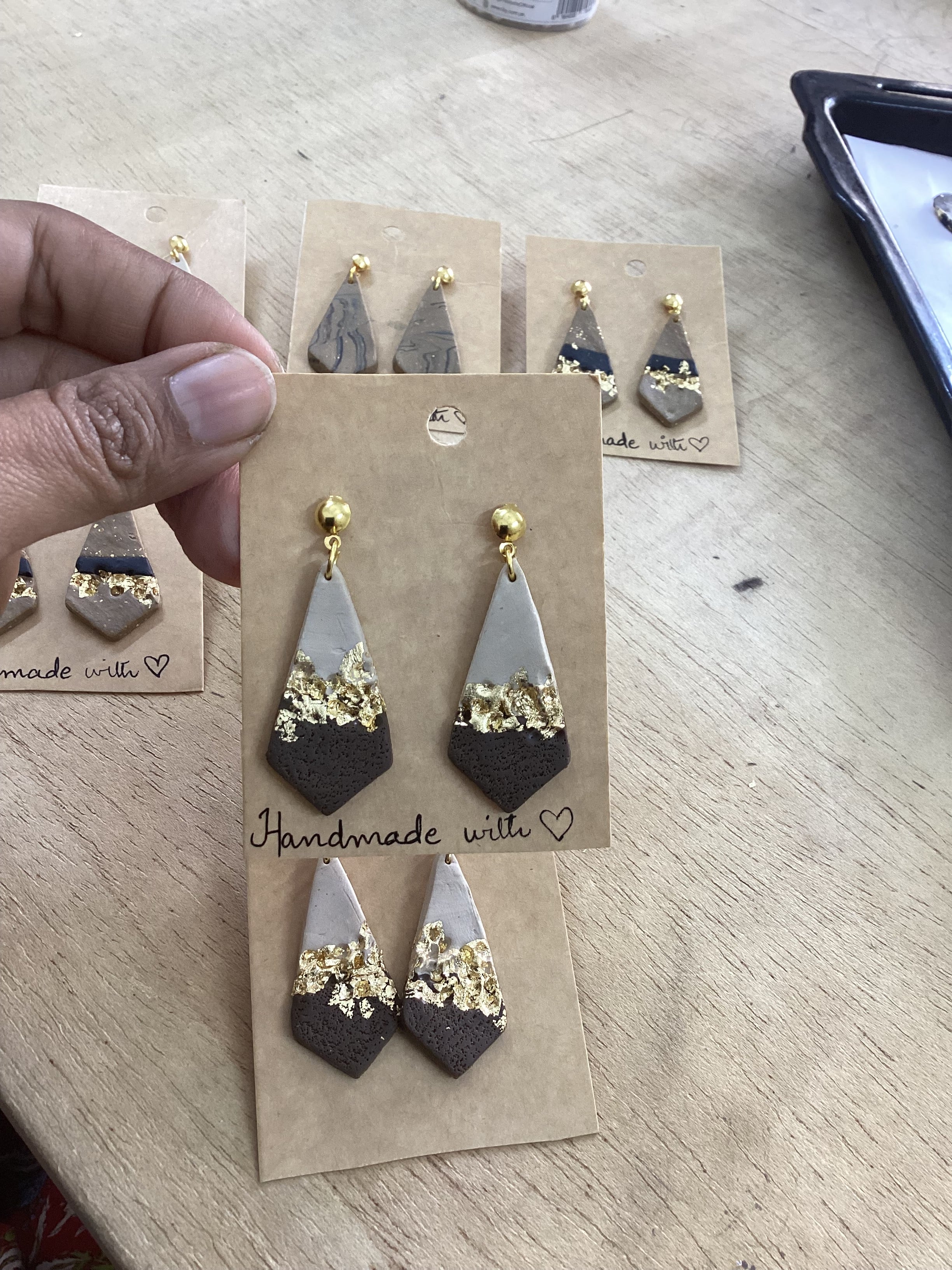 Tricon gold embedded earings - Clay Boutique
