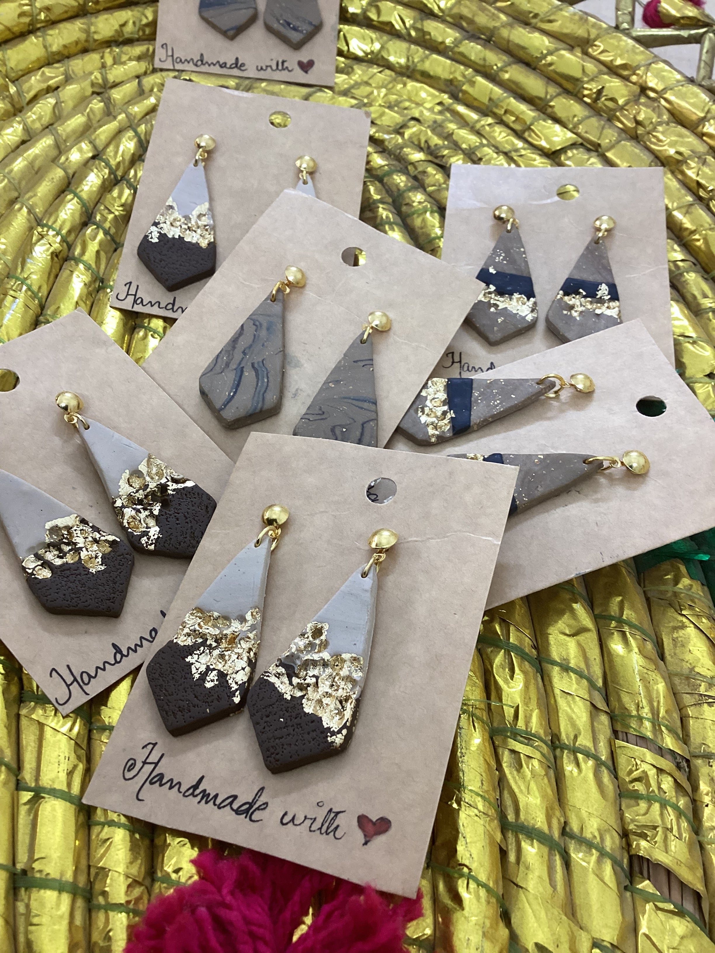 Tricon gold embedded earings - Clay Boutique
