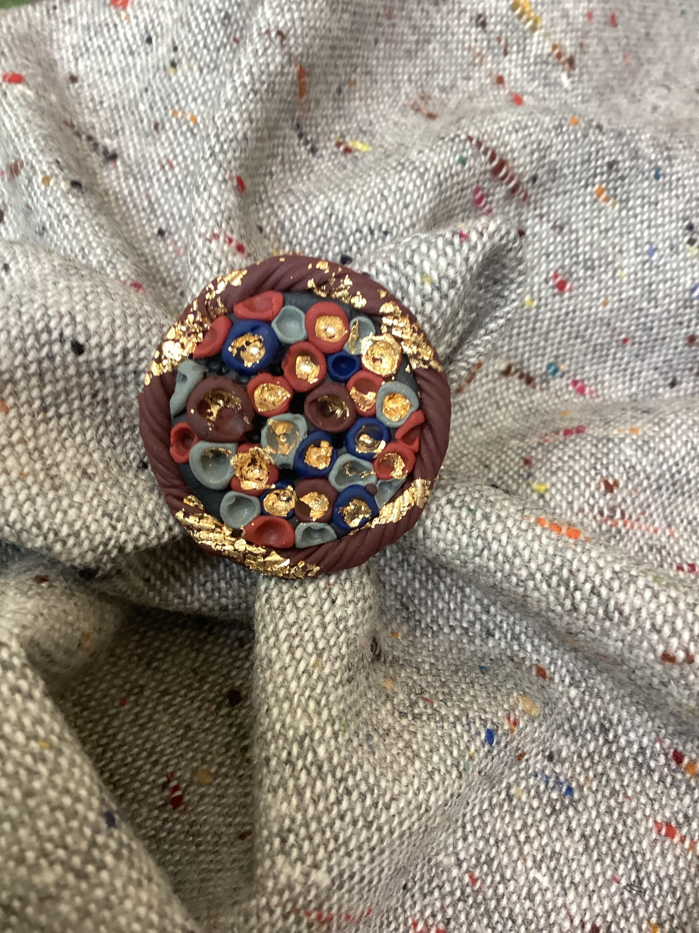 Round gold leaf emded Ring - Clay Boutique
