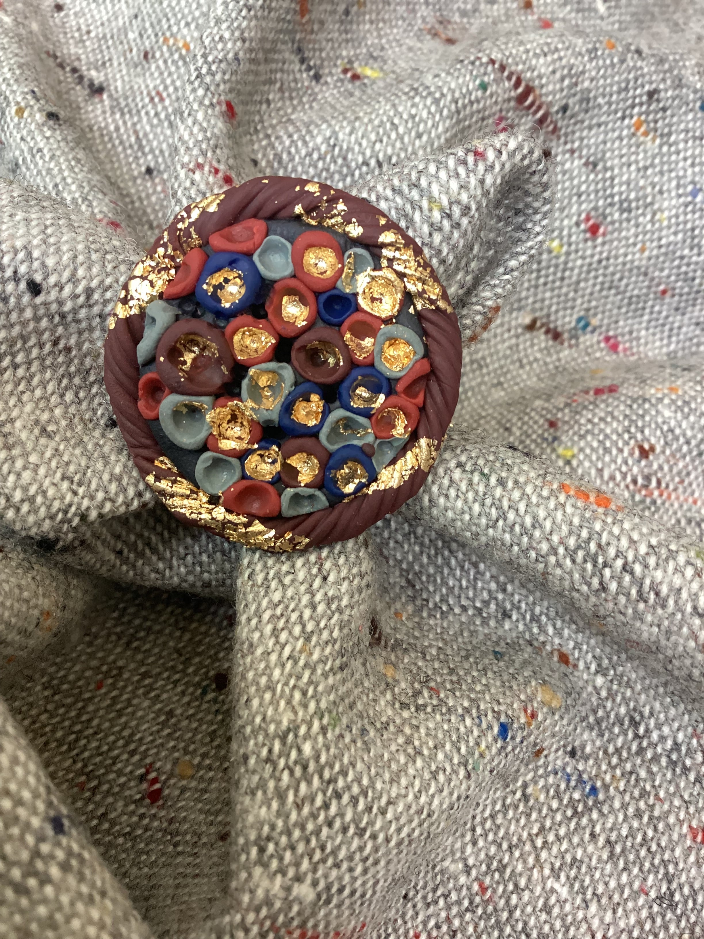 Round gold leaf emded Ring - Clay Boutique