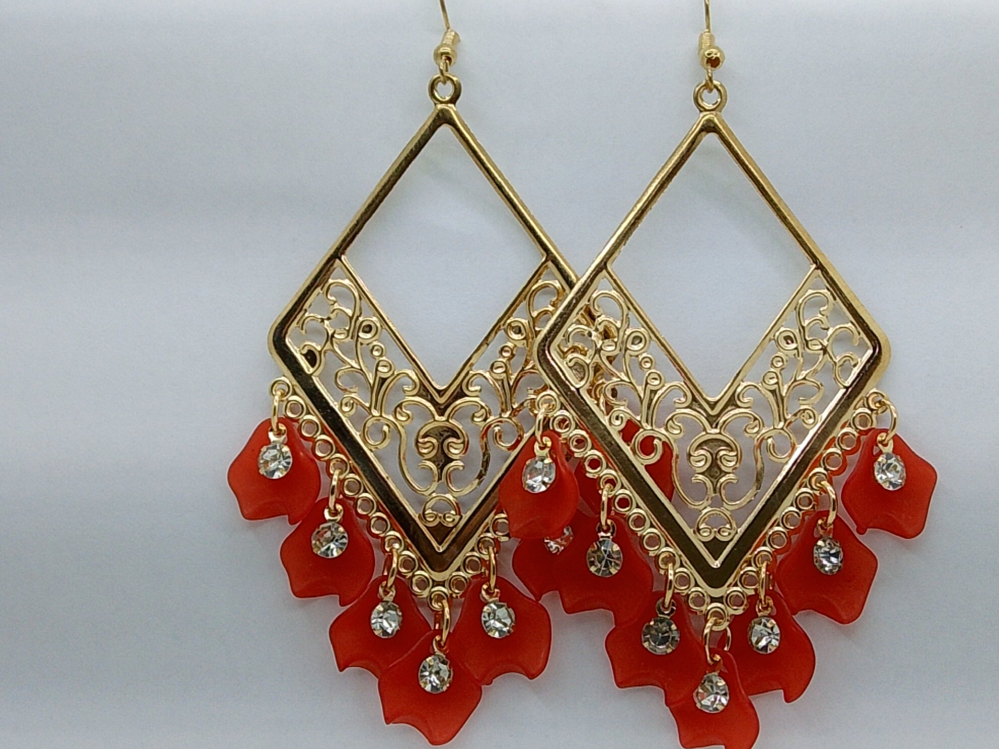 Golden Coral Dangle Earrings - Hina Jewellery