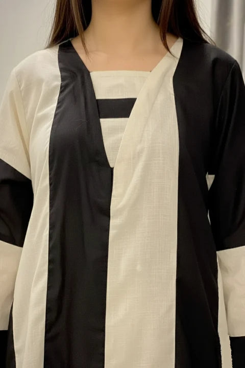 2 Piece Cream + Black -Stitched Shirt -100% Cotton