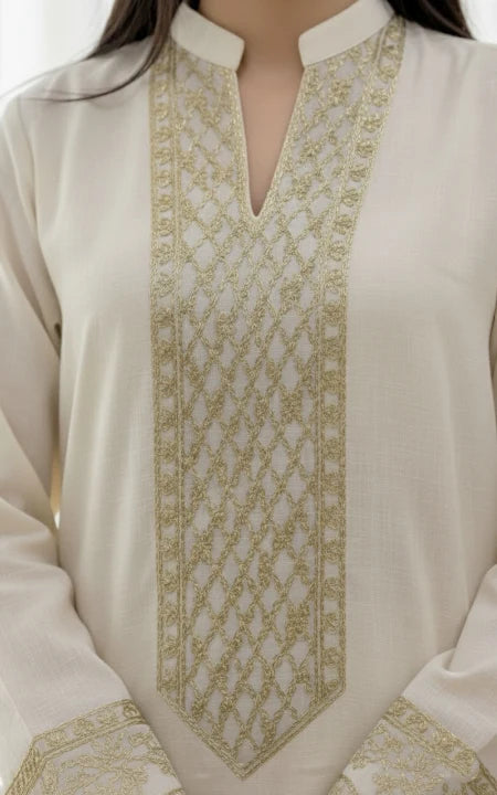 2 Piece Cotton Sequence Embroidered Suit