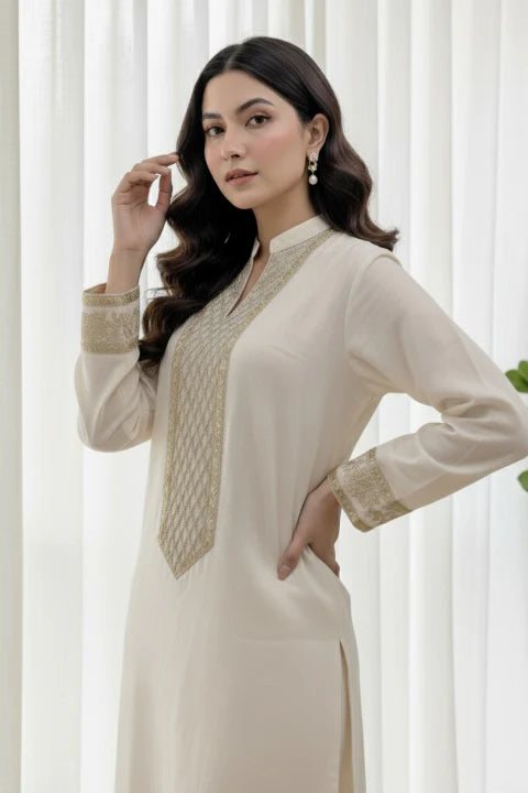2 Piece Cotton Sequence Embroidered Suit