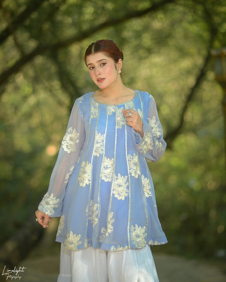 1 Piece Embroidered Crinkle Chiffon Peplum Top “ Lined | Pure Chiffon - Urban Cut