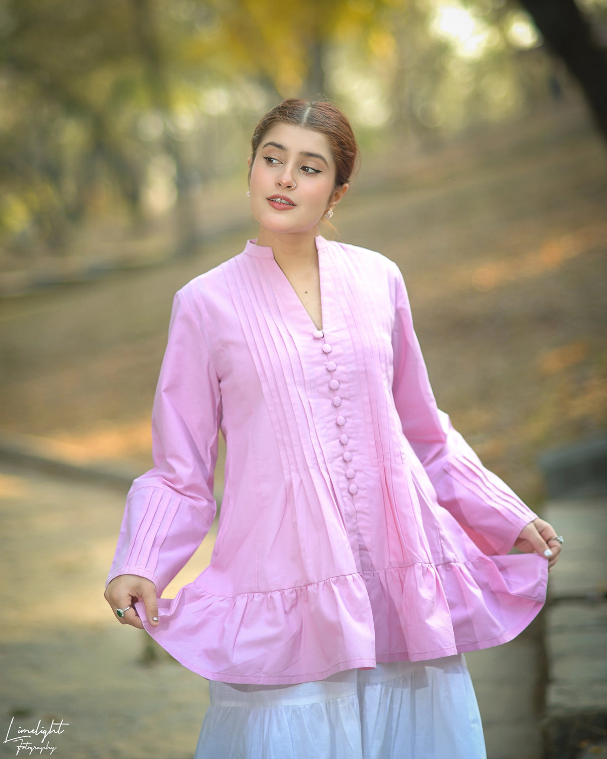 Solid Cotton Pleated Kurti With Fabric Buttons - Urban Cut