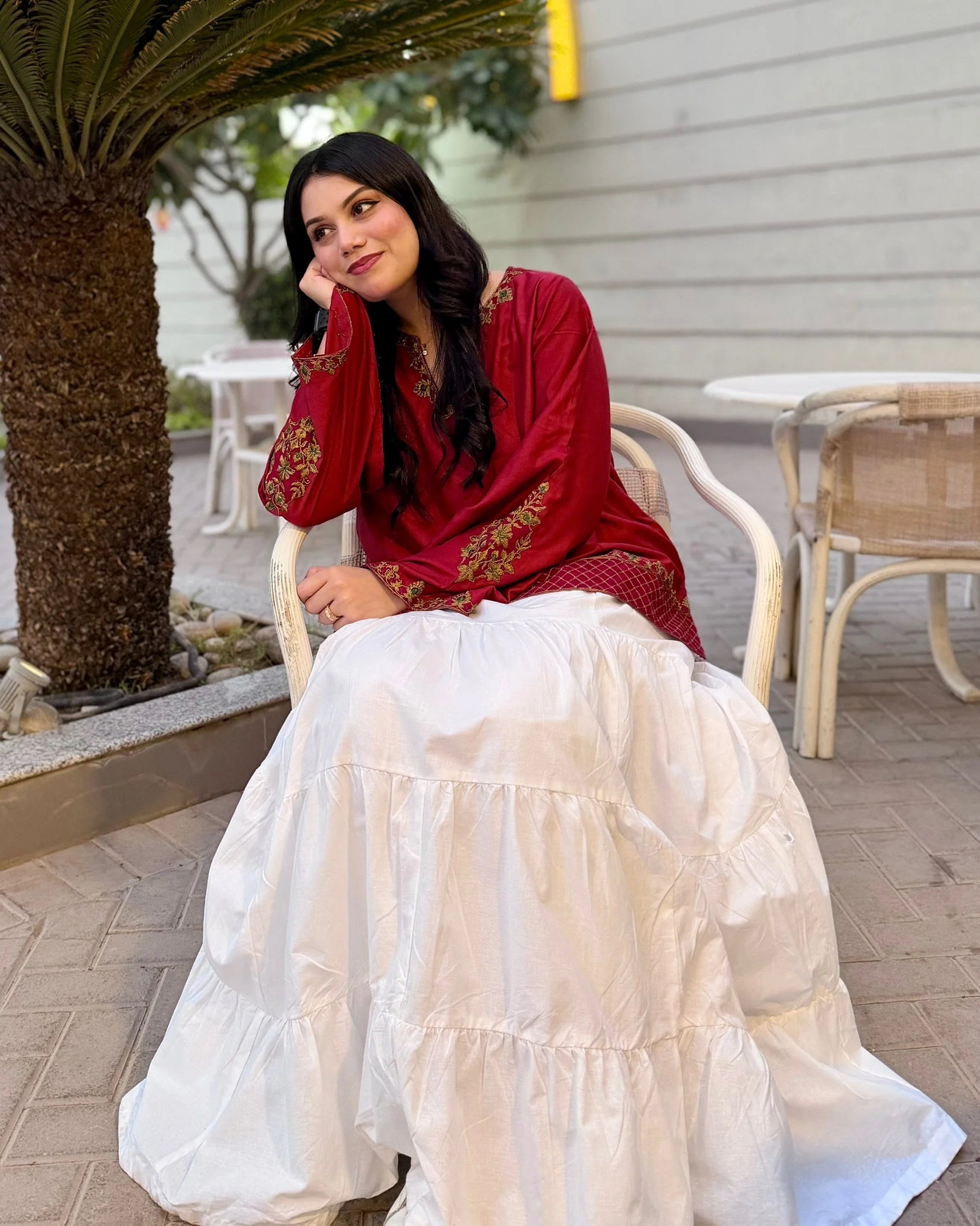 Embroidered Flowy  Shirt