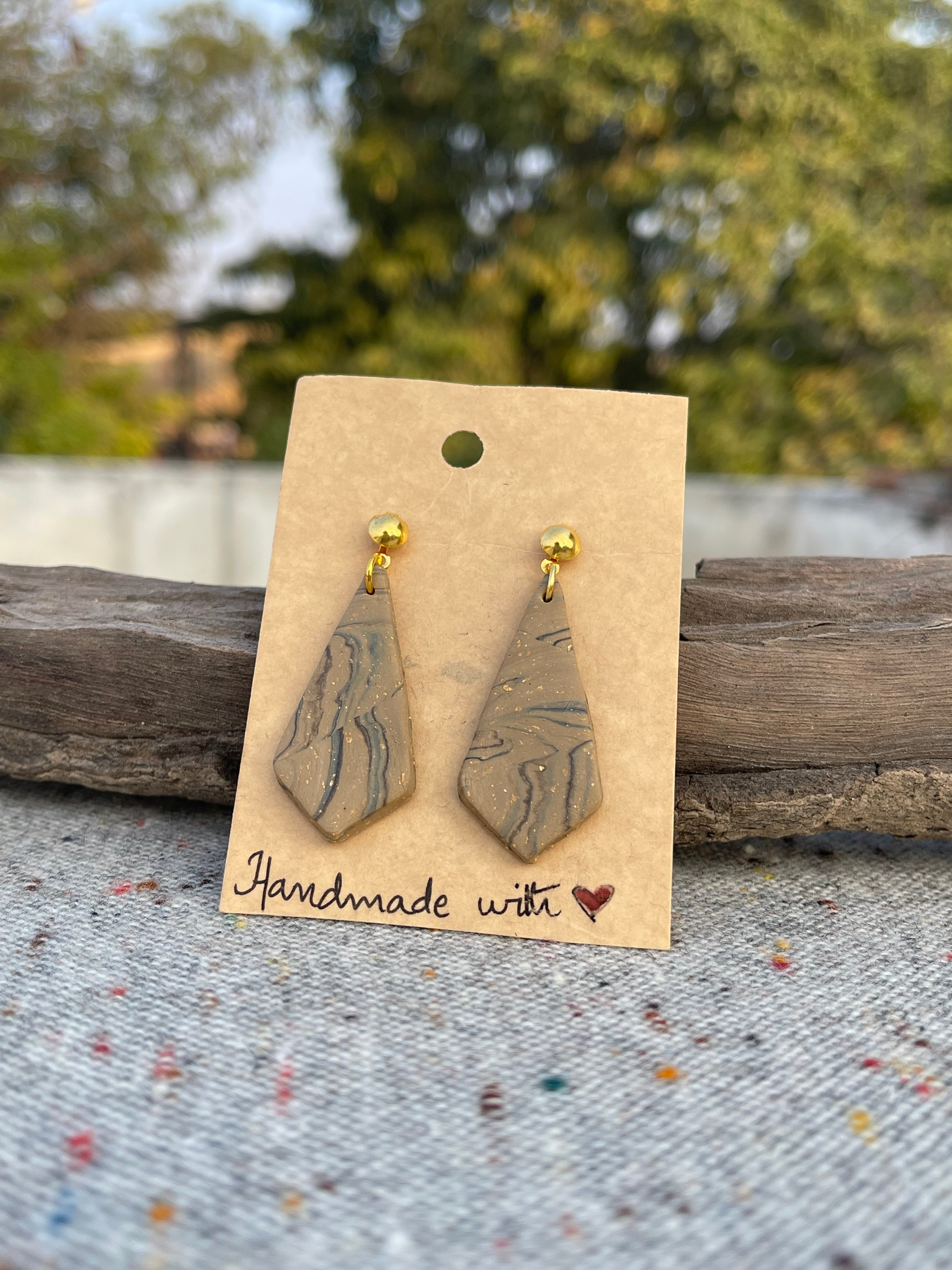 Tricon gold embedded earings - Clay Boutique