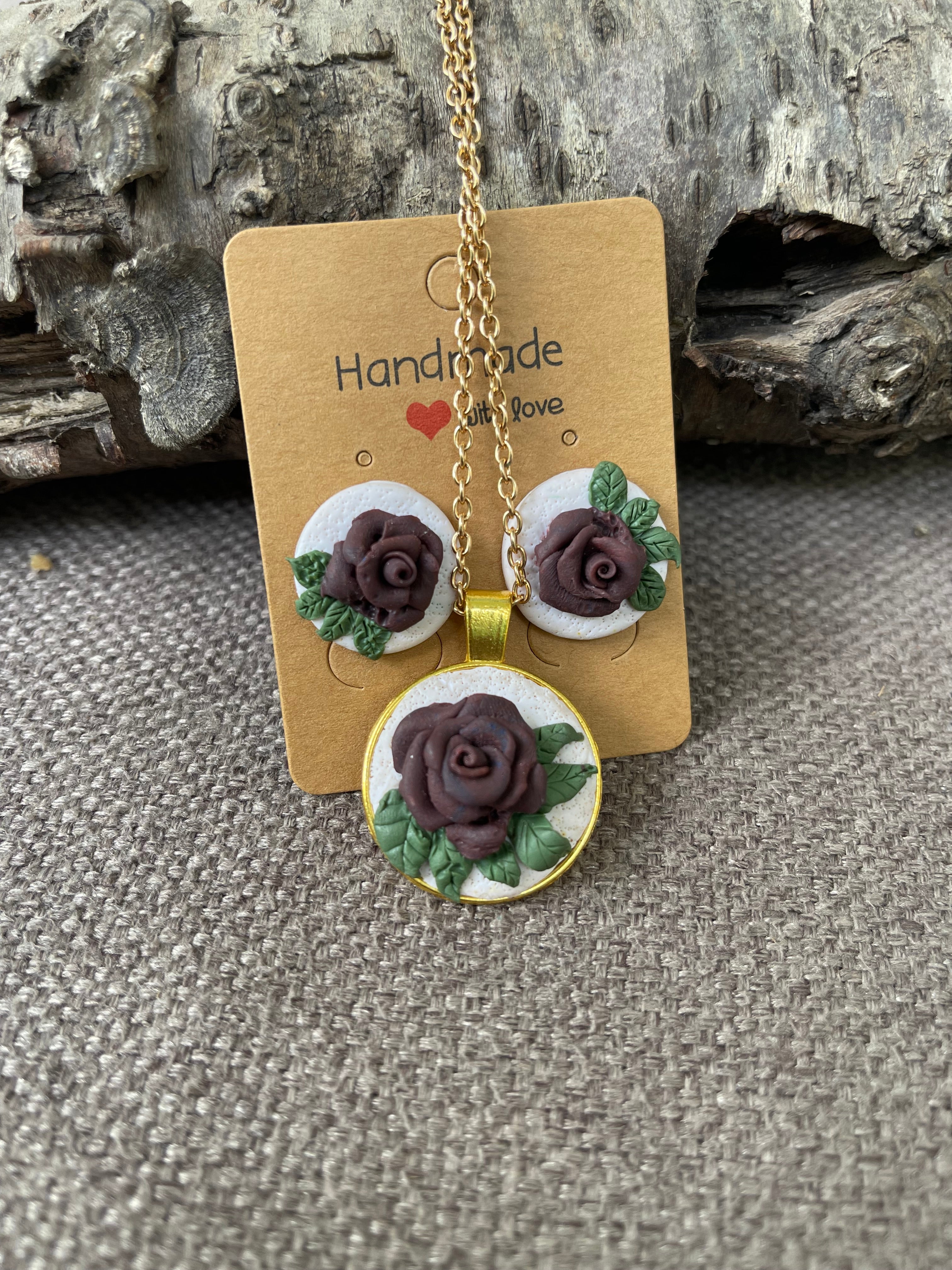 Single Rose Clay Pendant Set (4 piece) - Clay Boutique