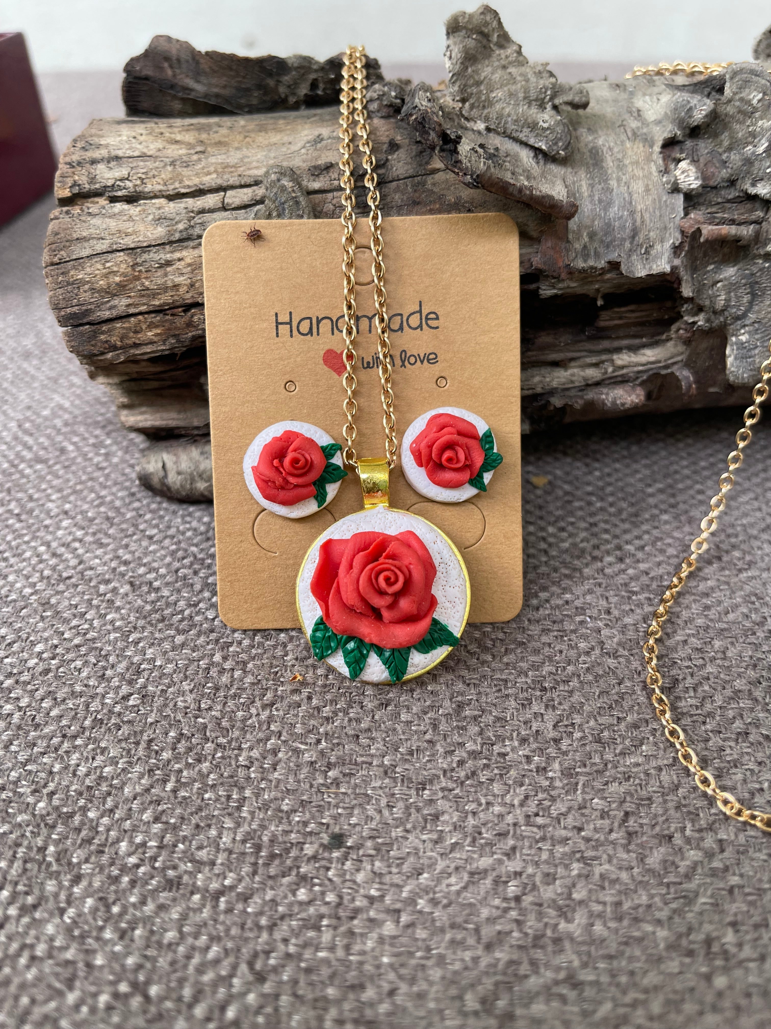 Single Rose Clay Pendant Set (4 piece) - Clay Boutique