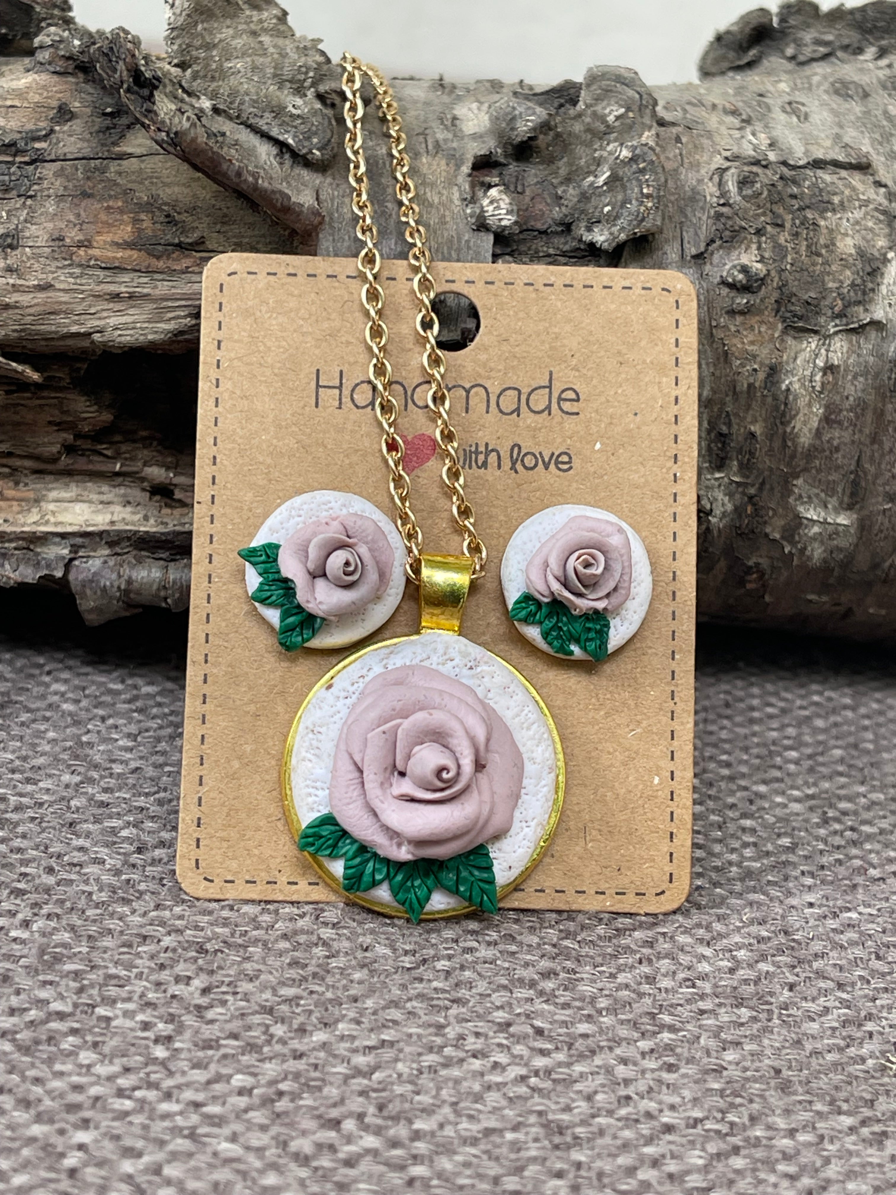 Single Rose Clay Pendant Set (4 piece) - Clay Boutique
