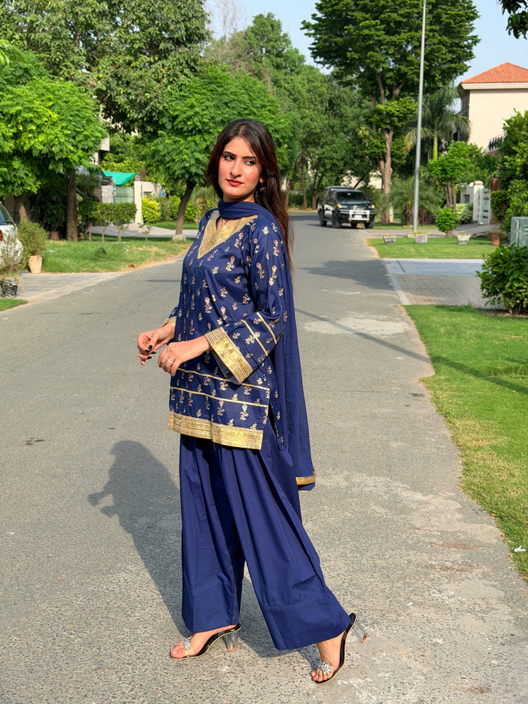 2 Piece Navy Embellished Farshi Co-Ord Set - Urban Cut