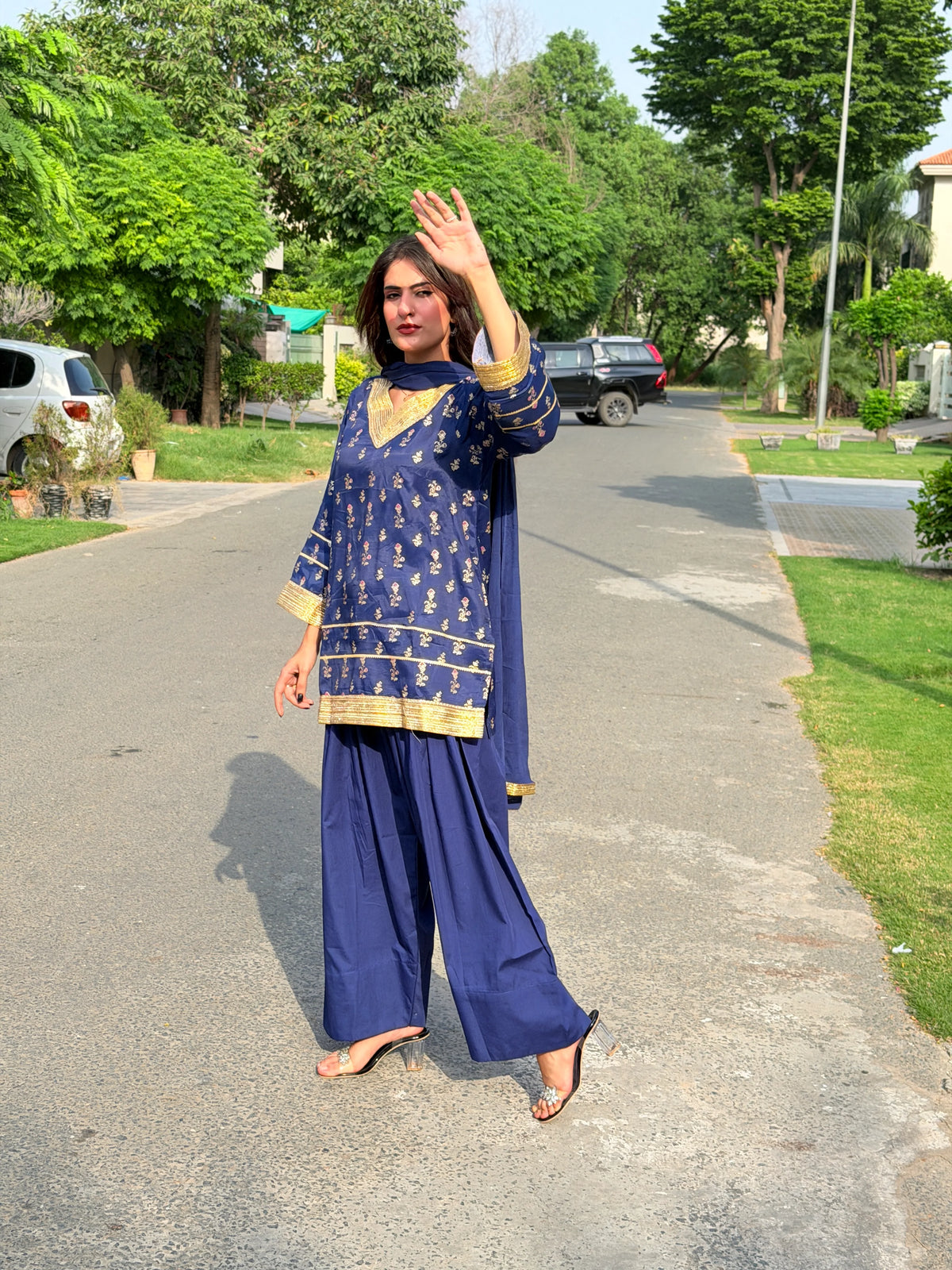 2 Piece Navy Embellished Farshi Co-Ord Set - Urban Cut