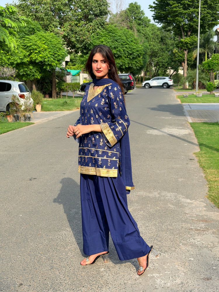 2 Piece Navy Embellished Farshi Co-Ord Set - Urban Cut