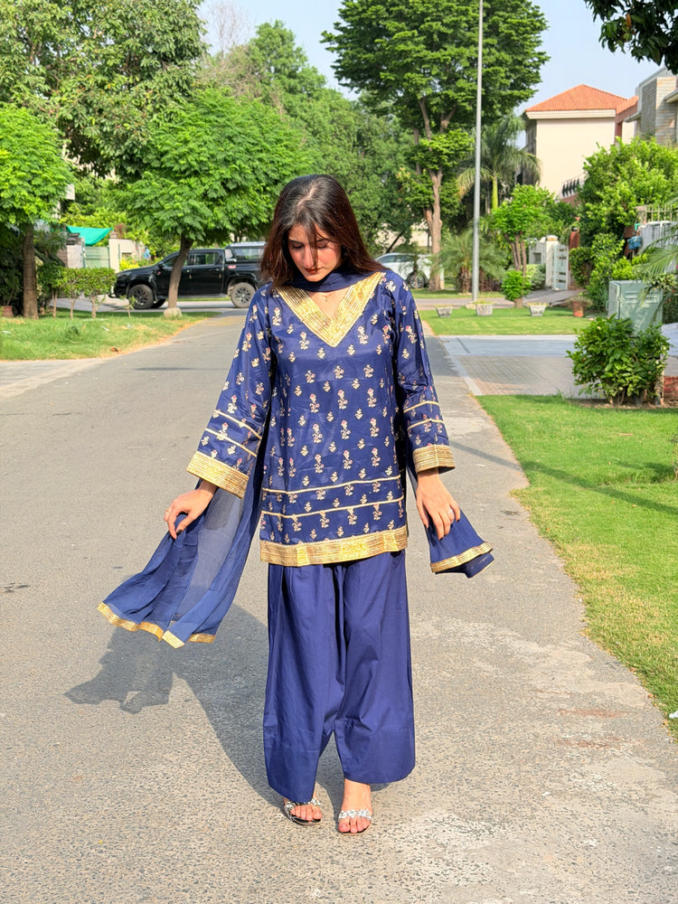 2 Piece Navy Embellished Farshi Co-Ord Set - Urban Cut