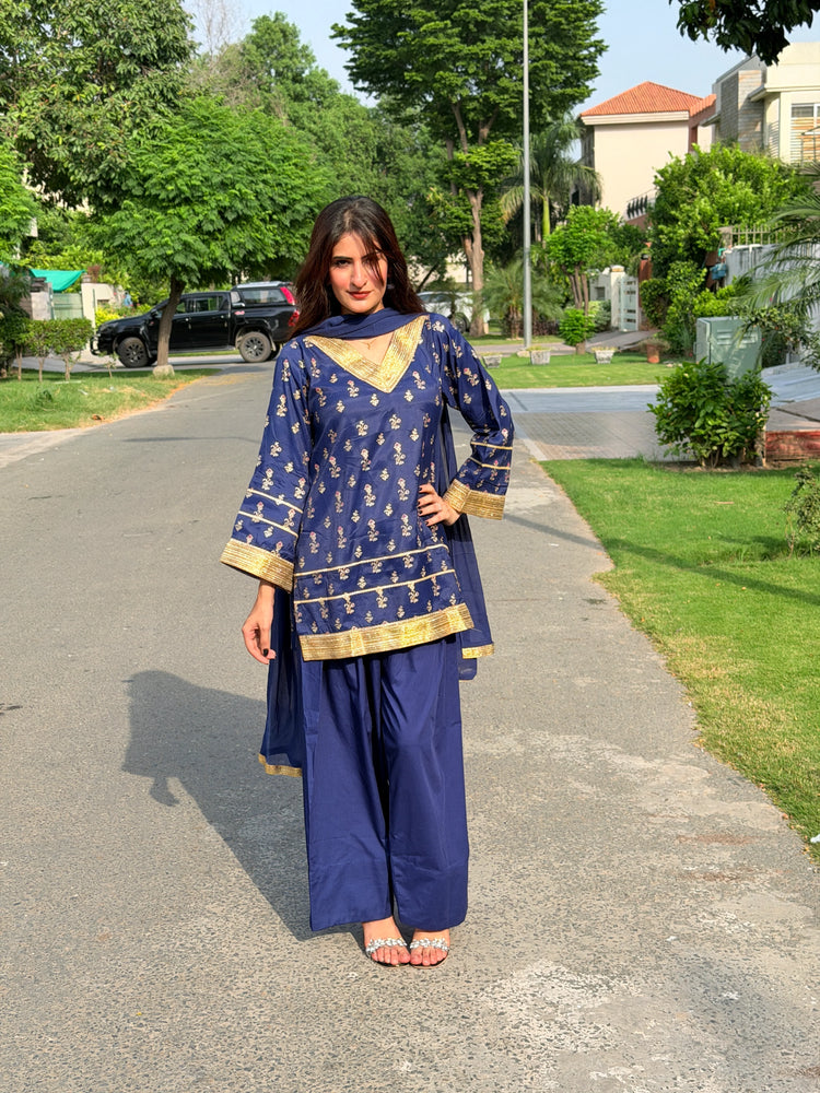 2 Piece Navy Embellished Farshi Co-Ord Set - Urban Cut
