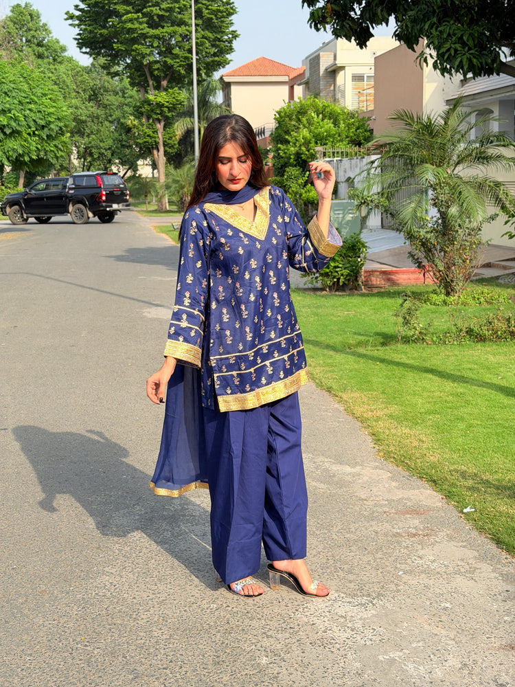 2 Piece Navy Embellished Farshi Co-Ord Set - Urban Cut