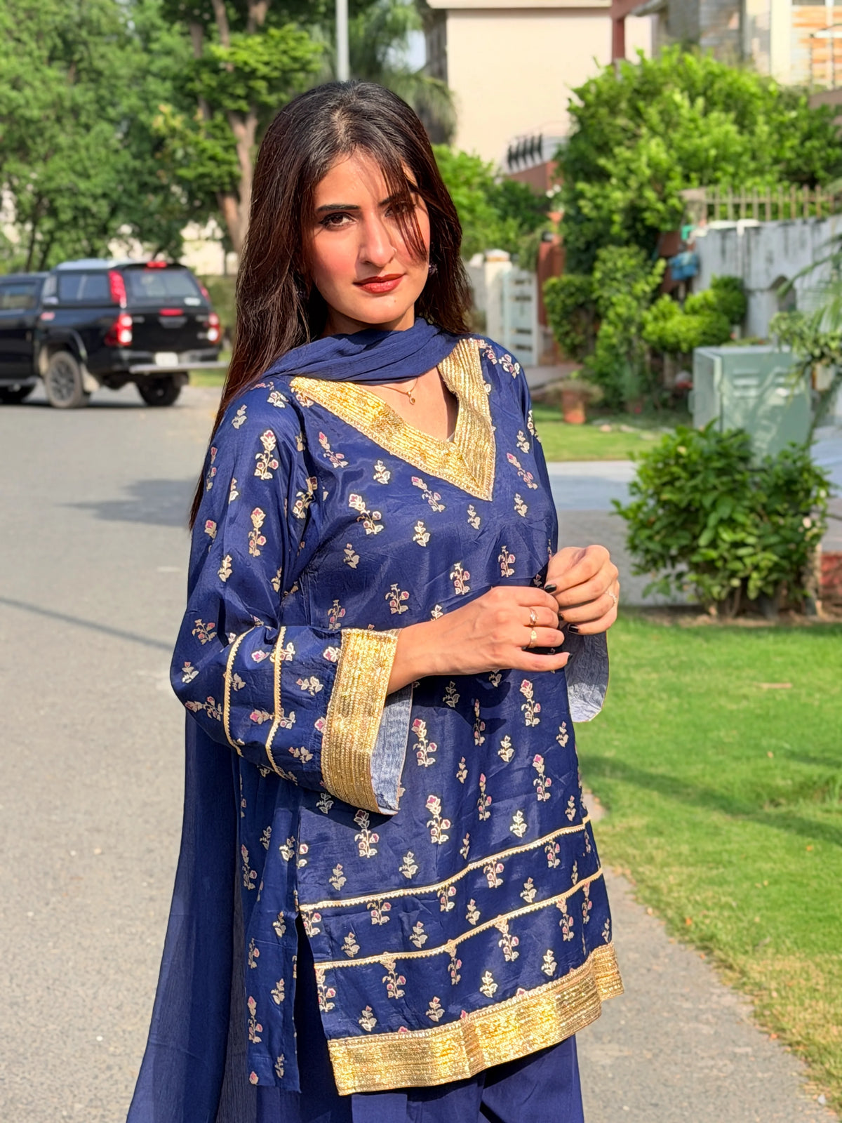 2 Piece Navy Embellished Farshi Co-Ord Set - Urban Cut