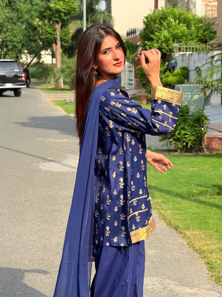 2 Piece Navy Embellished Farshi Co-Ord Set - Urban Cut