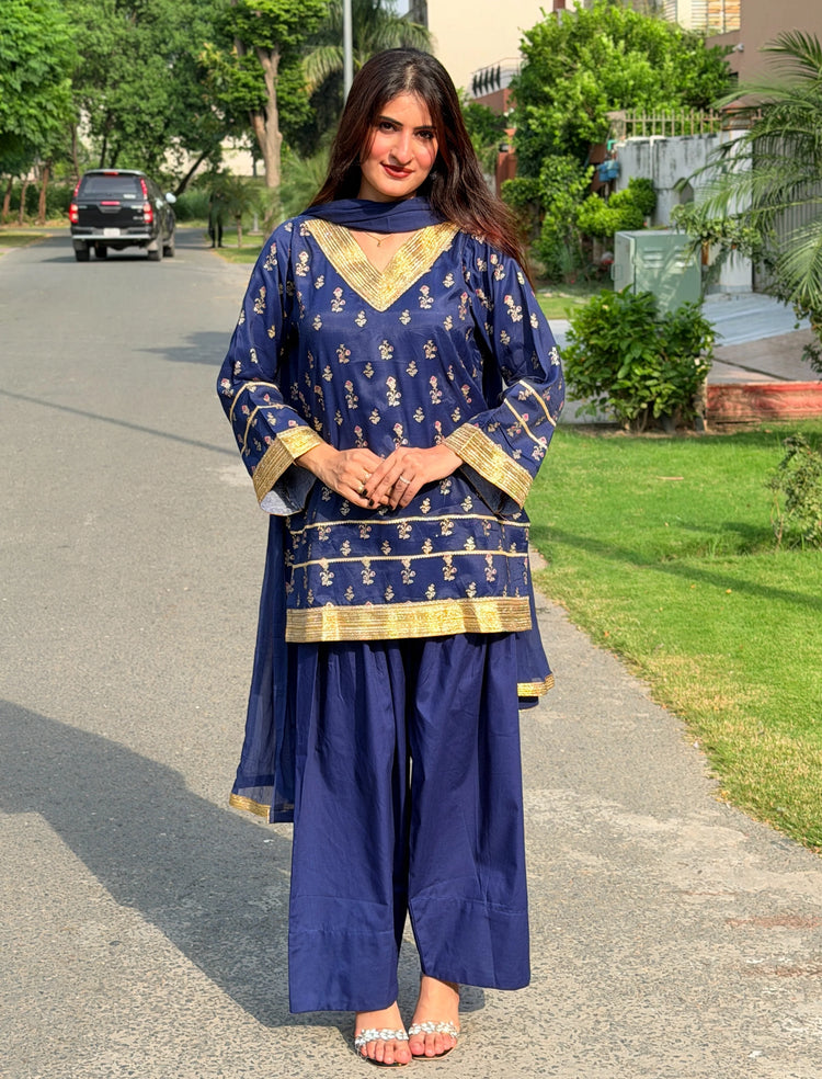 2 Piece Navy Embellished Farshi Co-Ord Set - Urban Cut