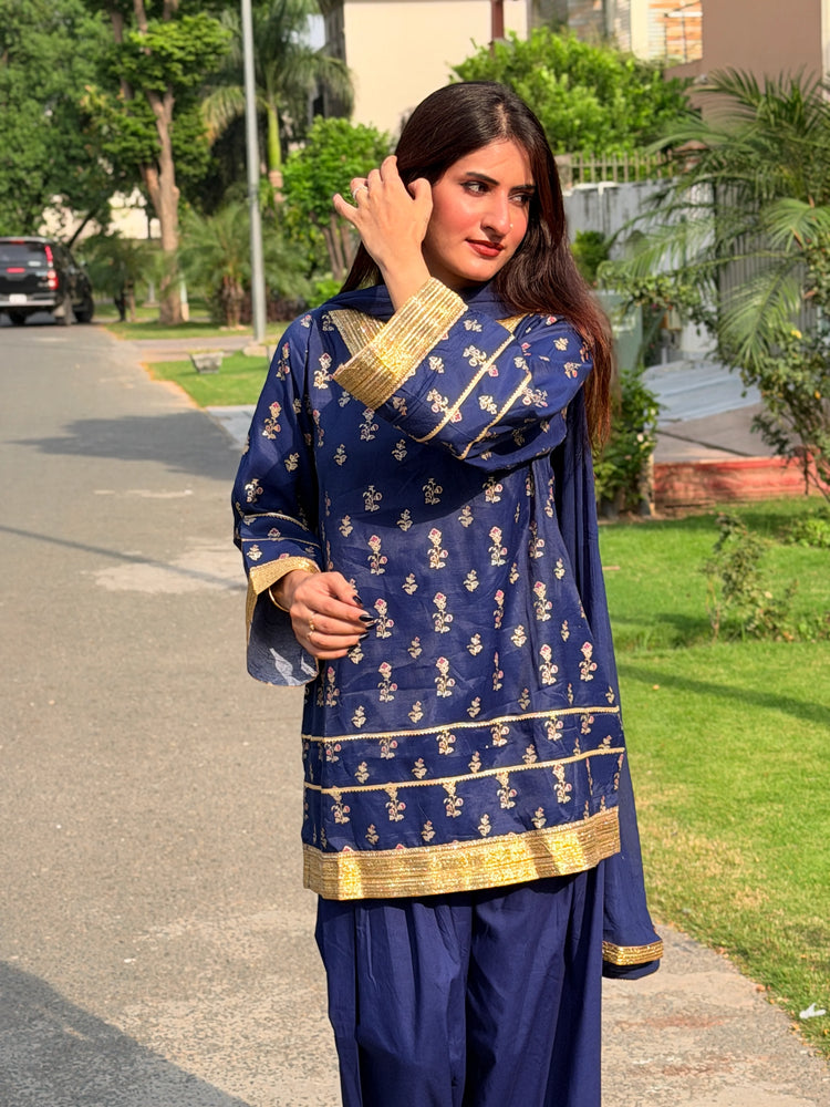 2 Piece Navy Embellished Farshi Co-Ord Set - Urban Cut