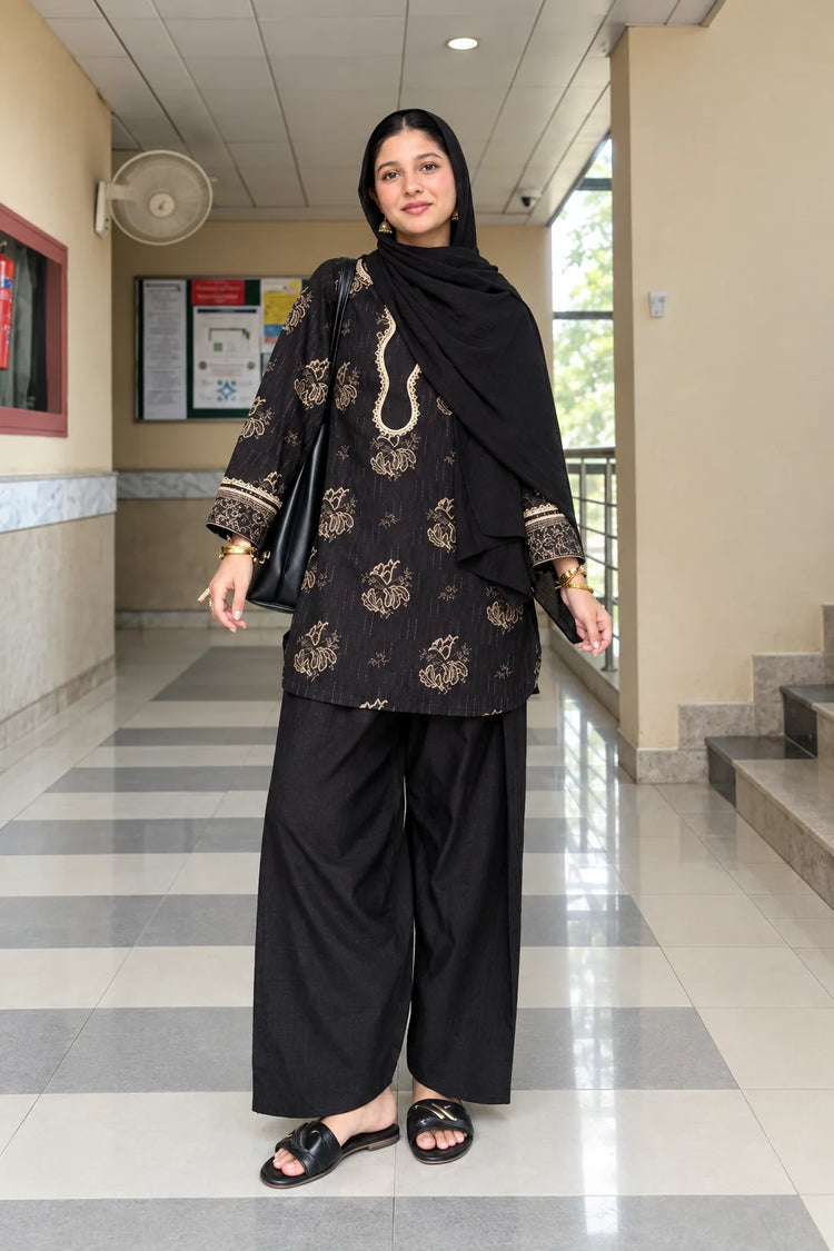 Black Cotton Farshi Salwar Co-Ord Set - Urban Cut