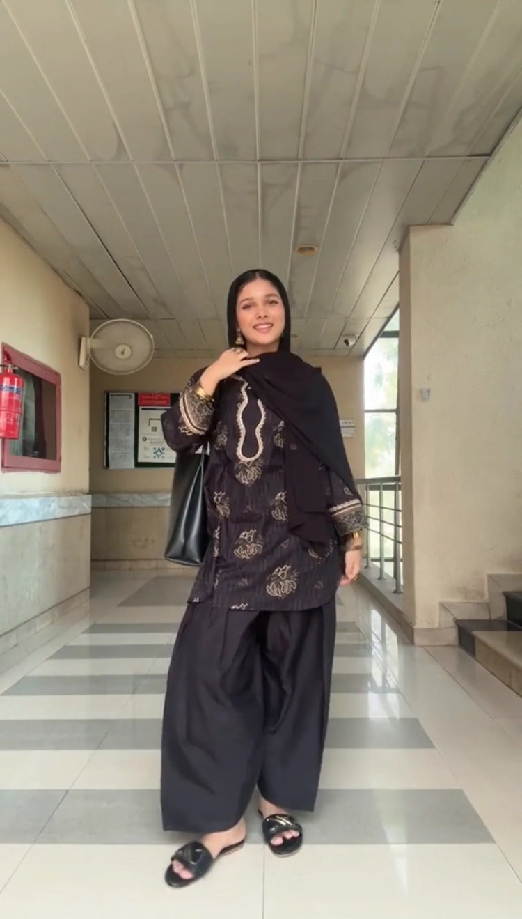 Black Cotton Farshi Salwar Co-Ord Set - Urban Cut
