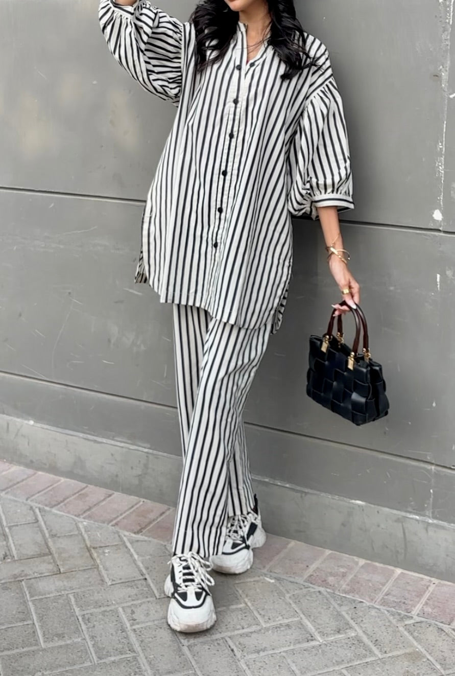 Women's Striped Cotton Co-Ord Set – 2 Piece Suit