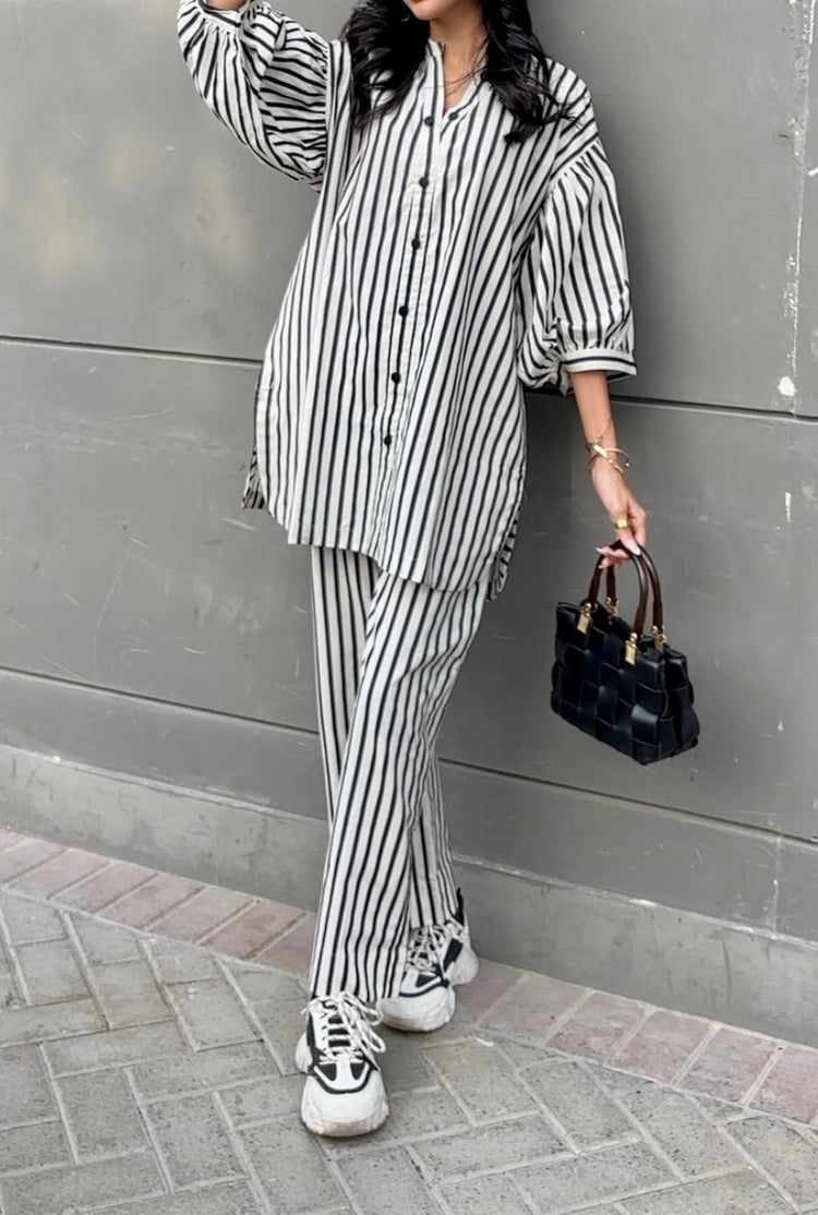 Women'S Striped Cotton Co-Ord Set 2 Piece Suit - Urban Cut