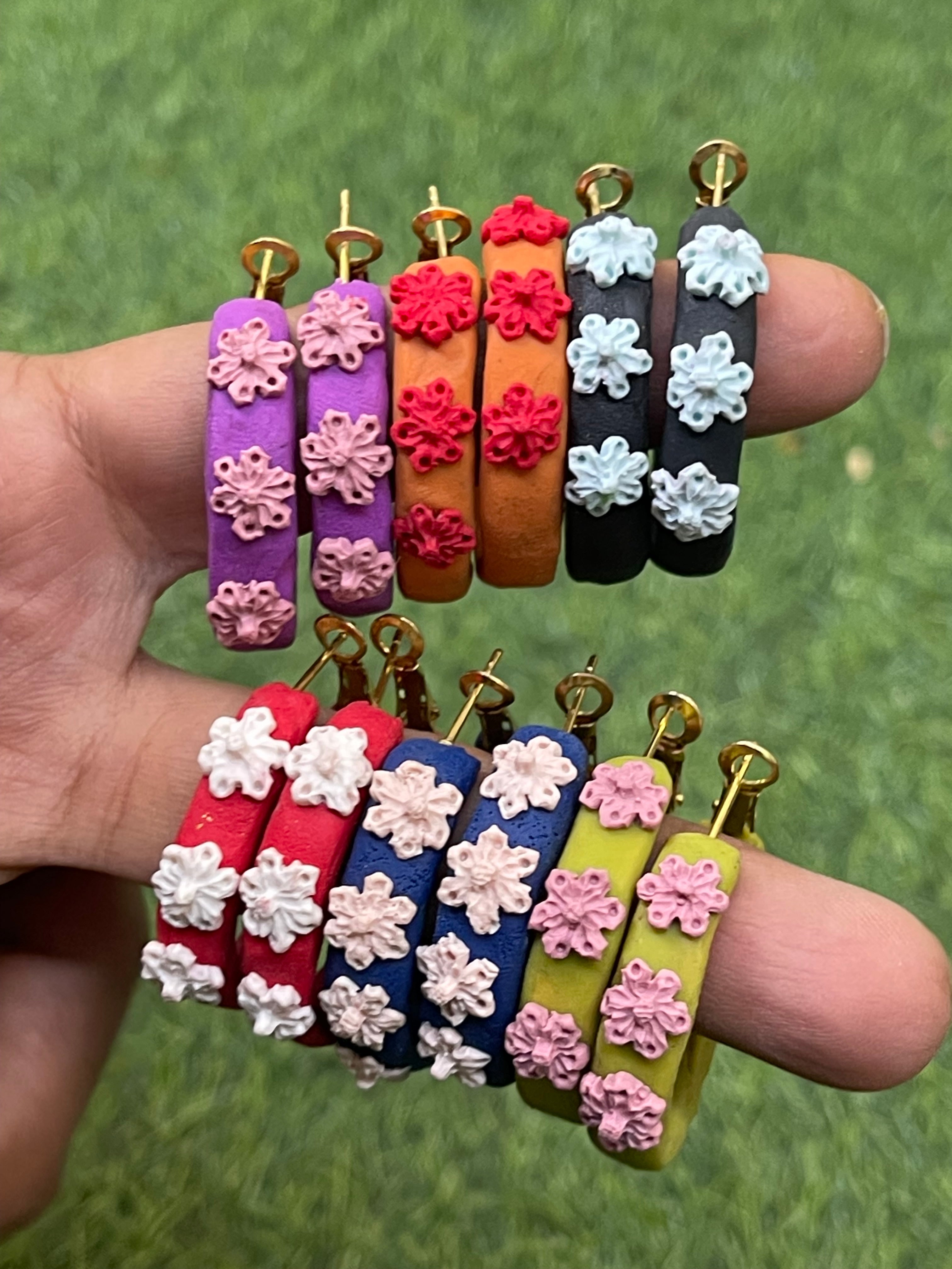 Hoops floral Earrings - Clay Boutique