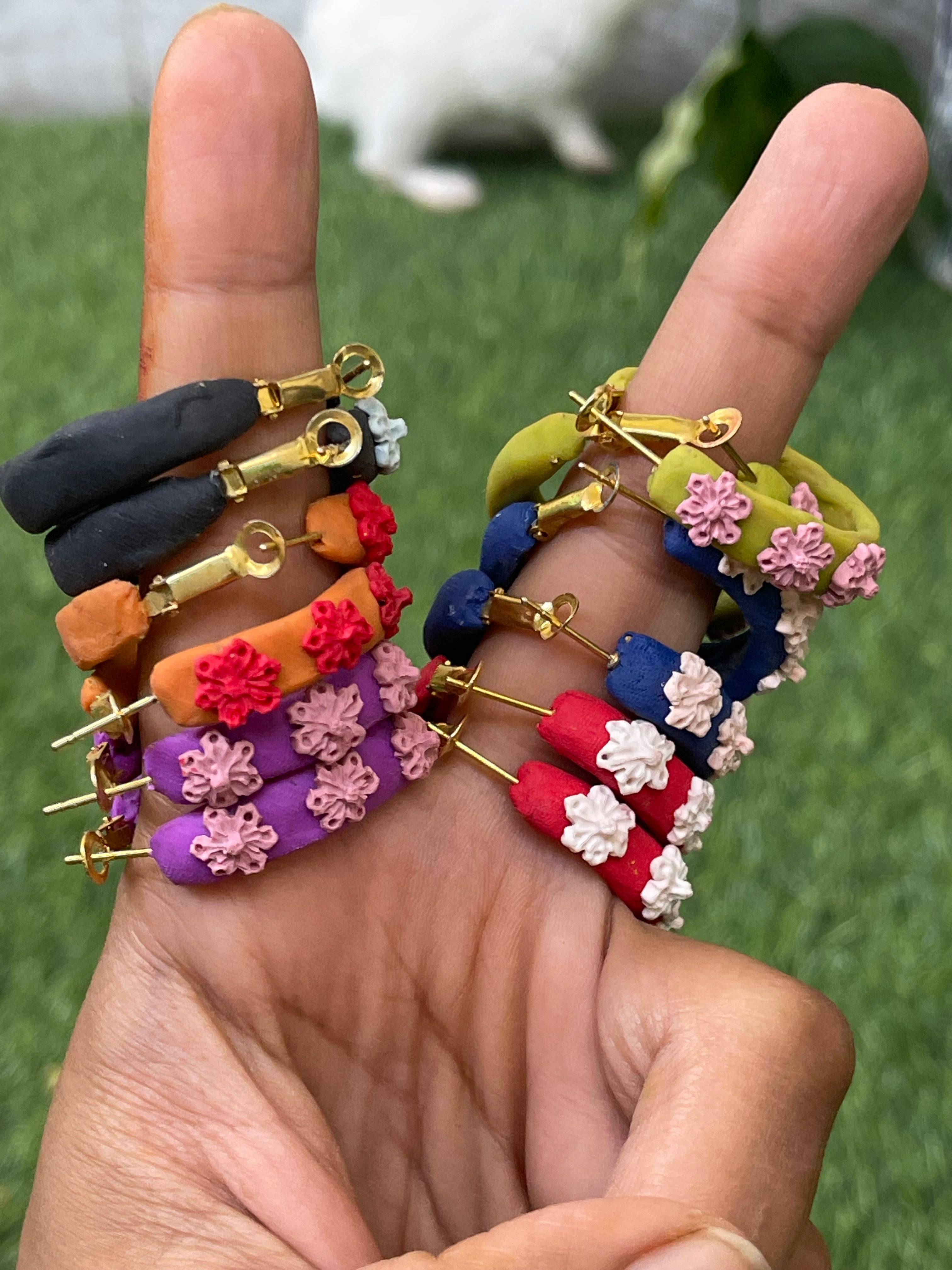 Hoops floral Earrings - Clay Boutique