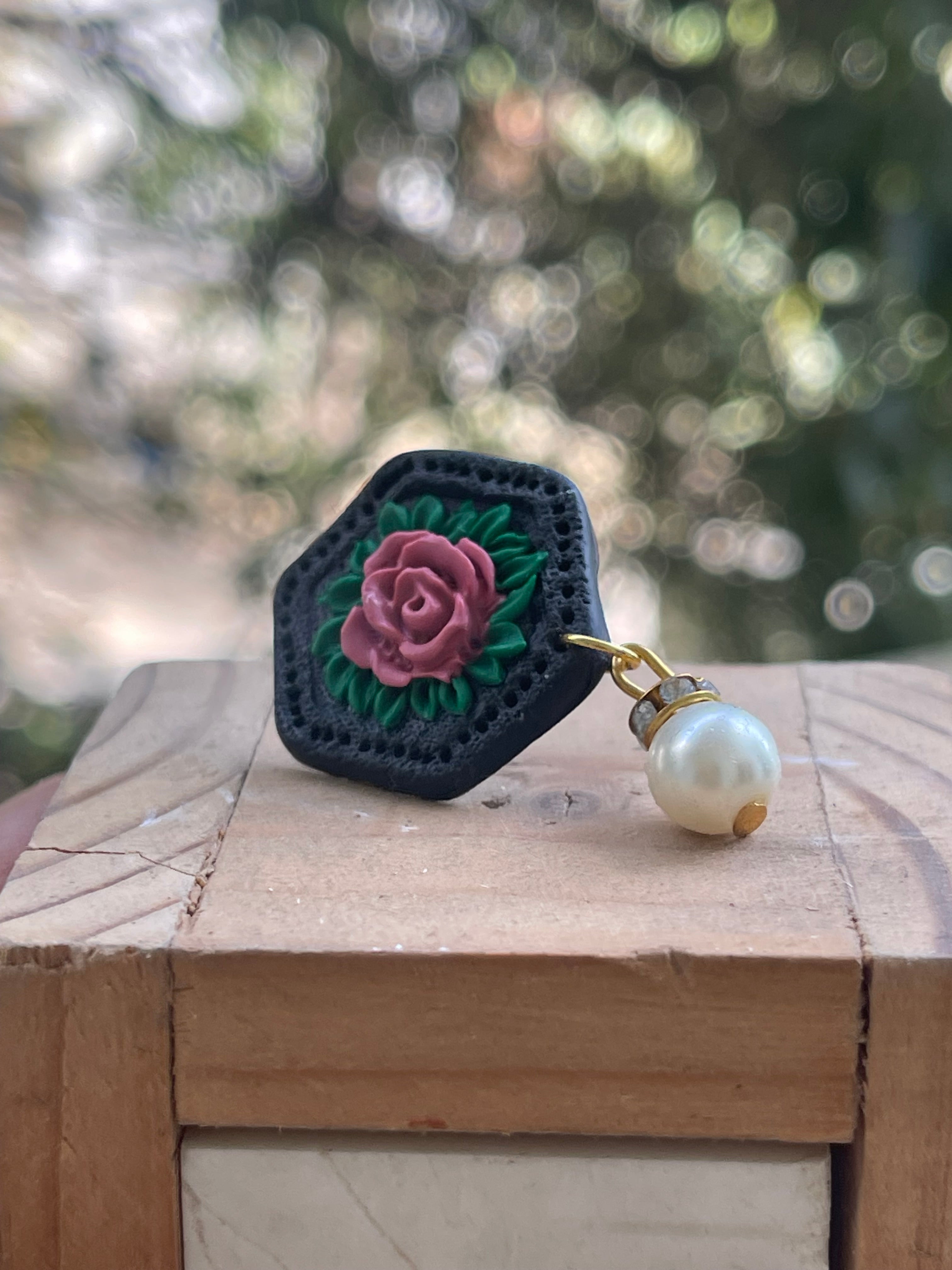 Hexagonal floral Earings - Clay Boutique