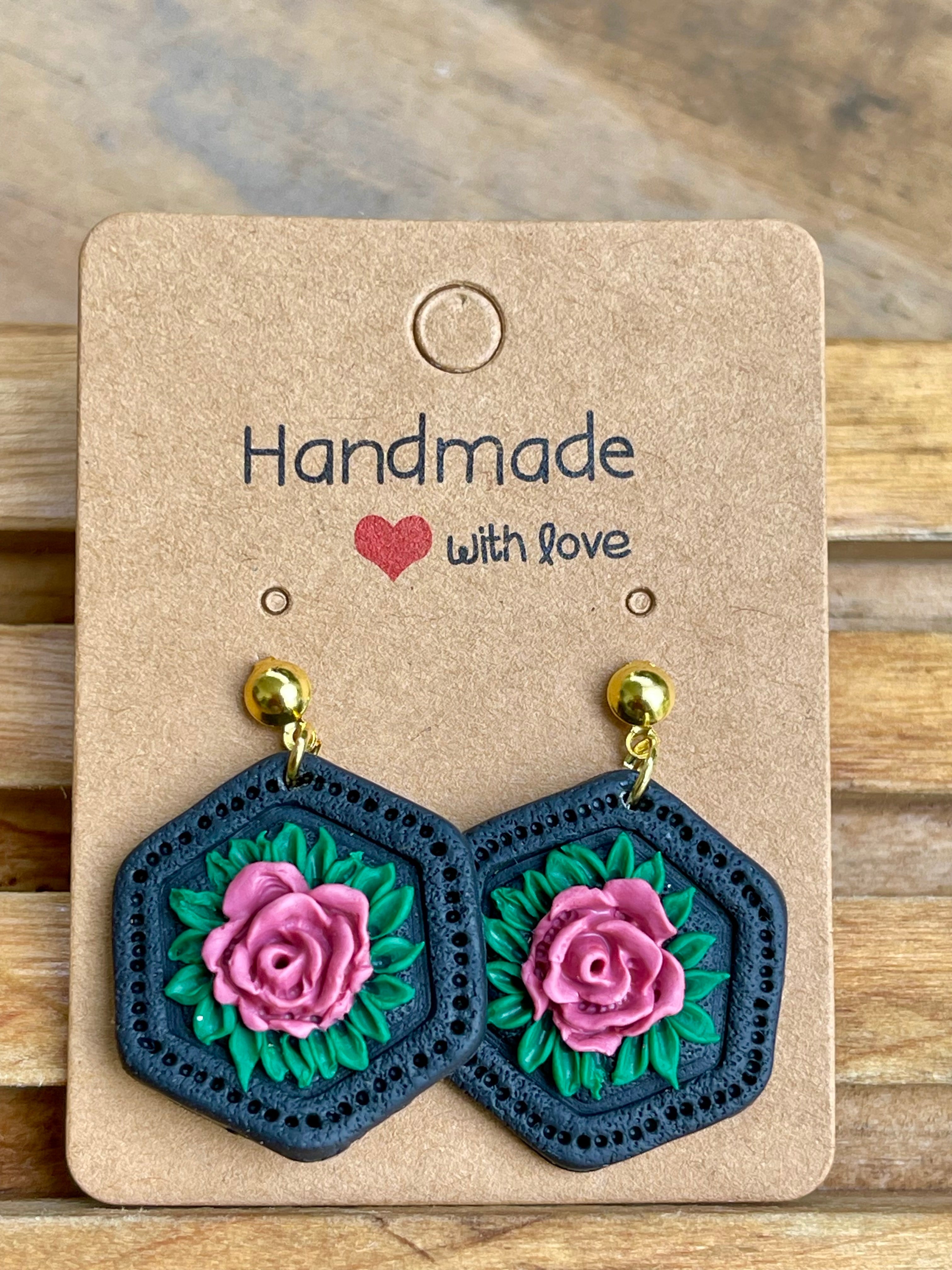 Hexagonal floral Earings - Clay Boutique