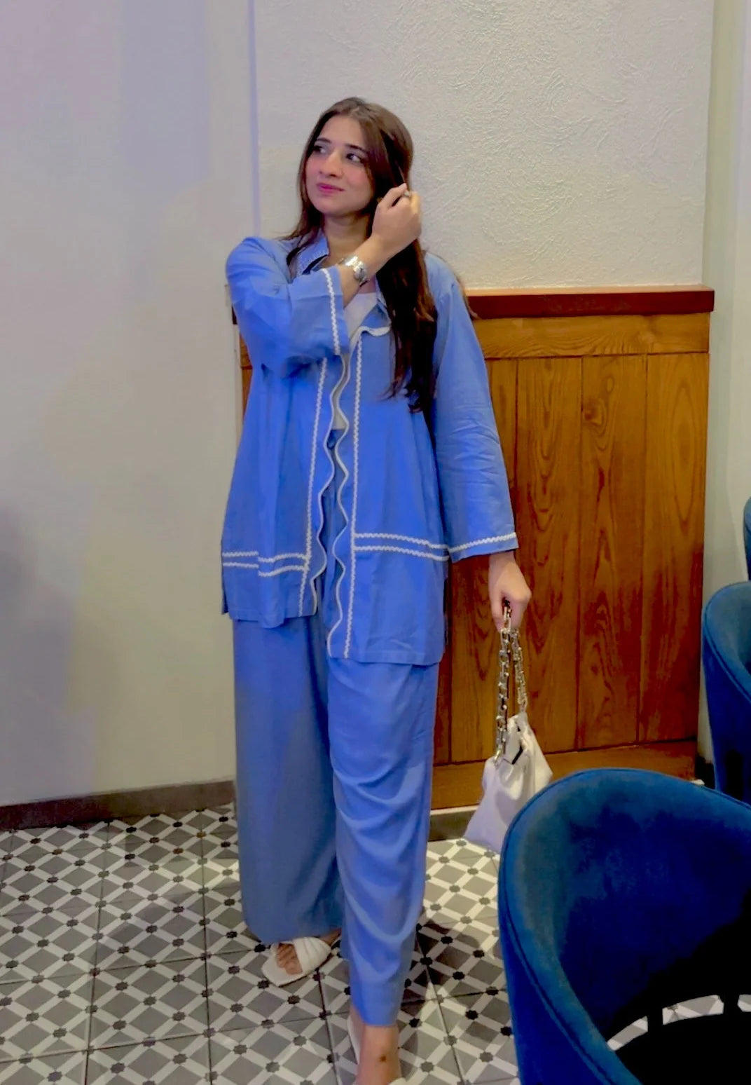 Blue Cotton 2-Piece Co-Ord Set - Urban Cut