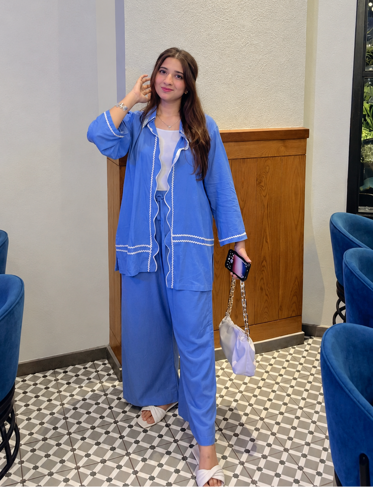 Blue Cotton 2-Piece Co-Ord Set - Urban Cut