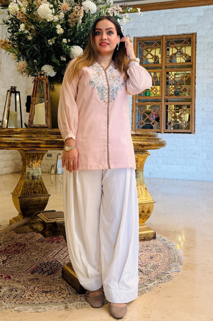 2 Piece Embroidered Paper Cotton Co-Ord Set - Urban Cut