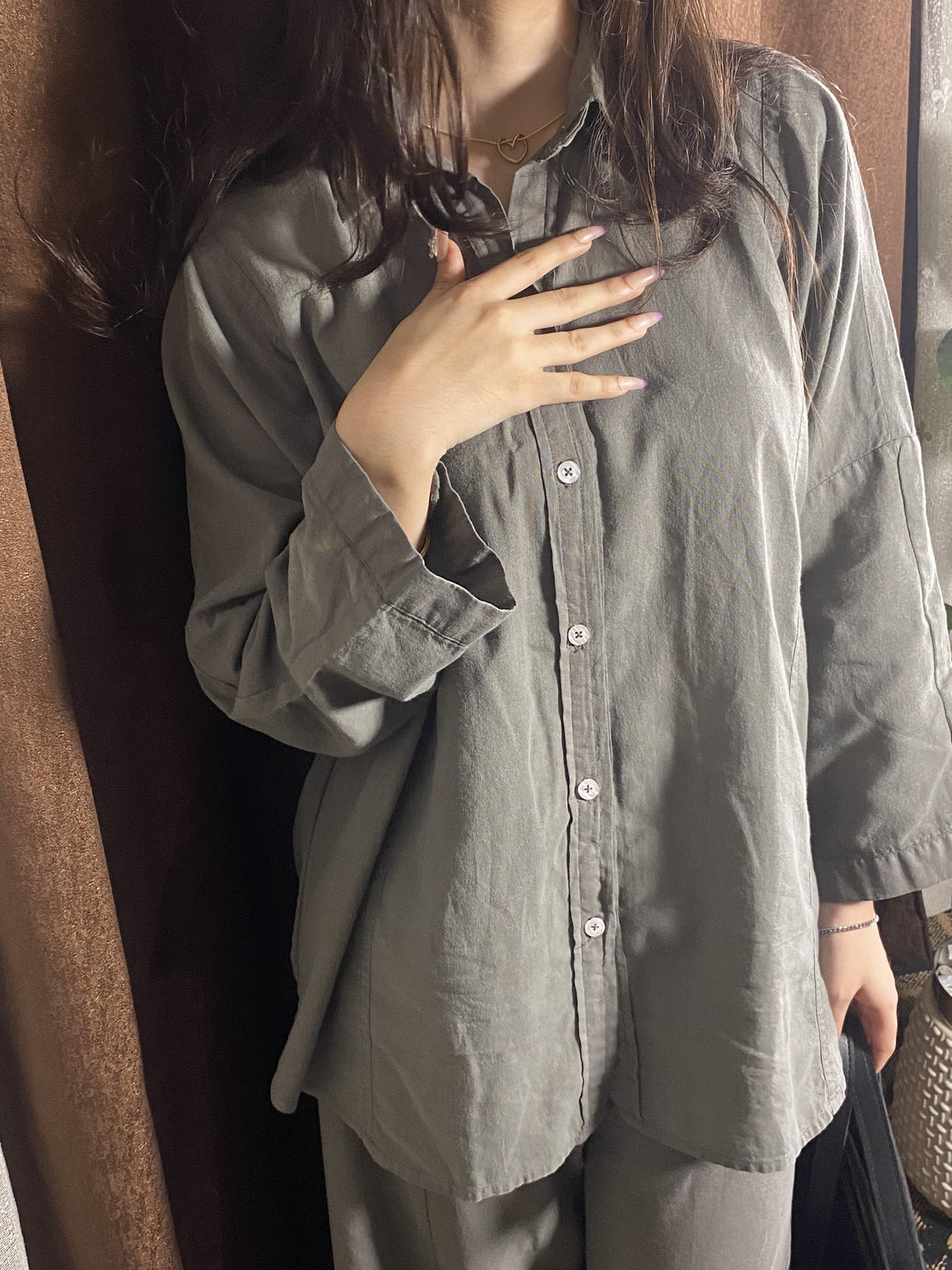 Garment-Dyed Cotton Co-Ord Set Oversized Shirt & Wide Pants - Urban Cut