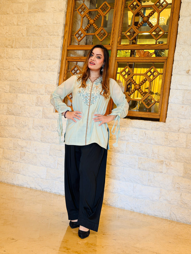2 Piece Embroidered Paper Cotton Co-Ord Set - Urban Cut
