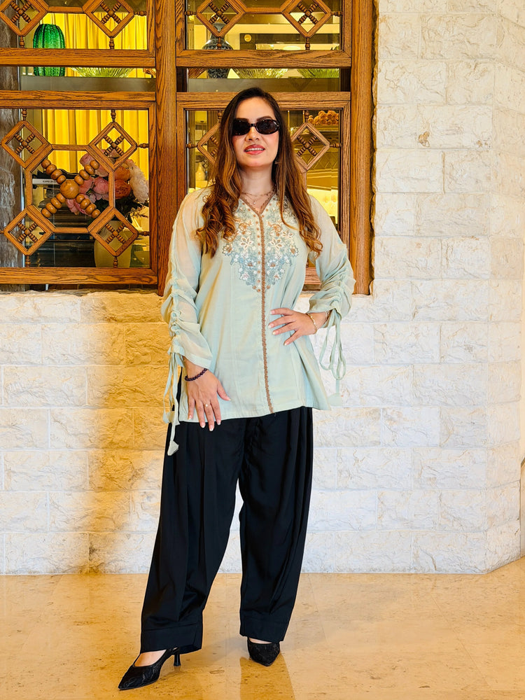 2 Piece Embroidered Paper Cotton Co-Ord Set - Urban Cut