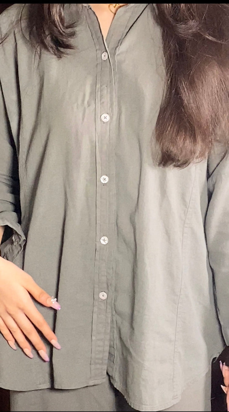 Garment-Dyed Cotton Co-Ord Set Oversized Shirt & Wide Pants - Urban Cut