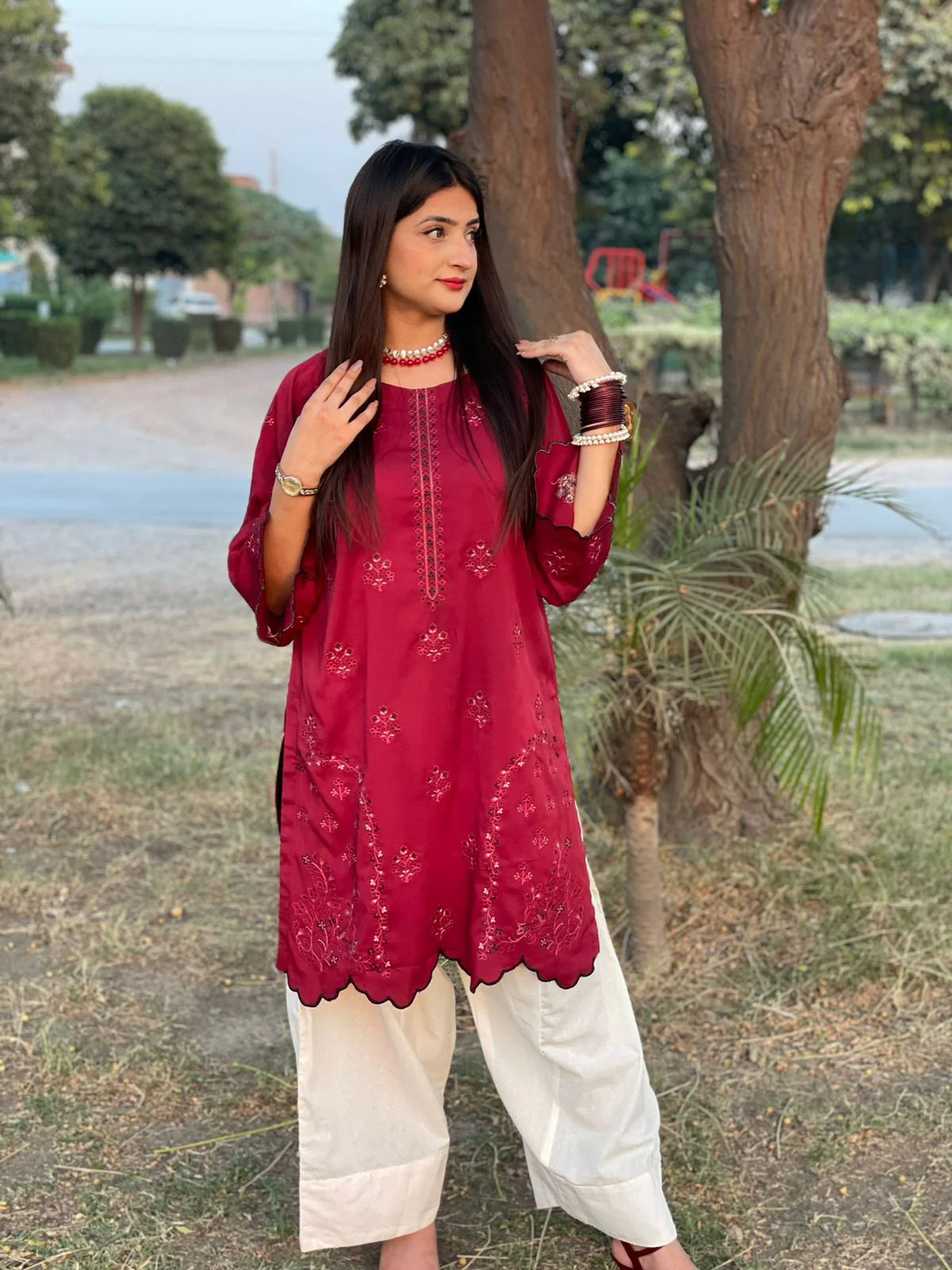 Embroidered Cotton 2-Piece Co-Ord Set
