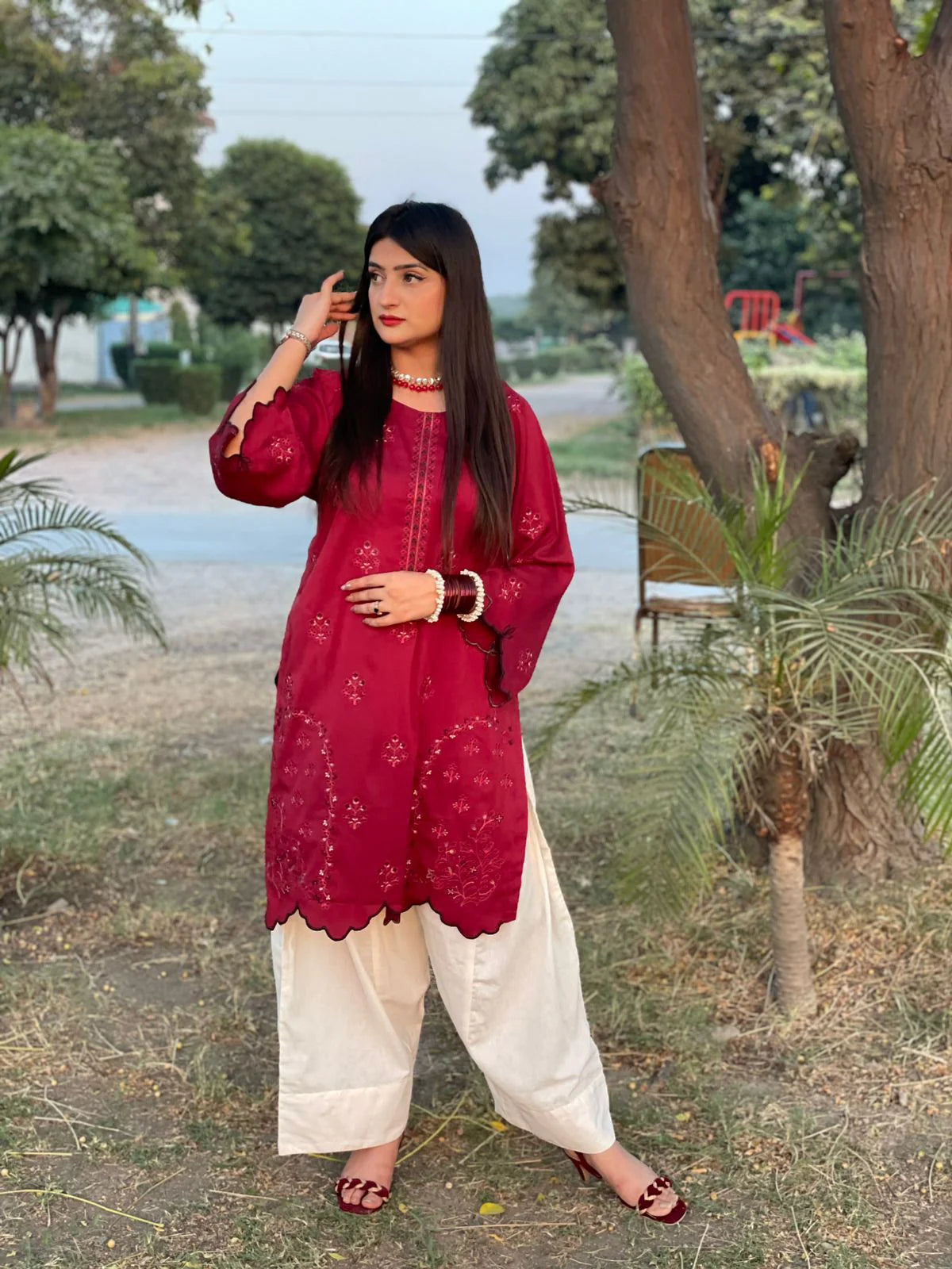 Embroidered Cotton 2-Piece Co-Ord Set