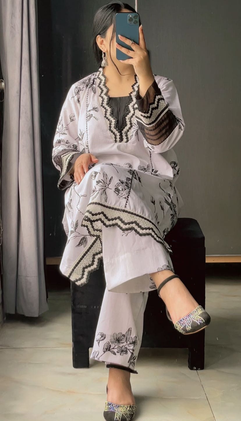 2 Piece Cotton Embroidred Suit