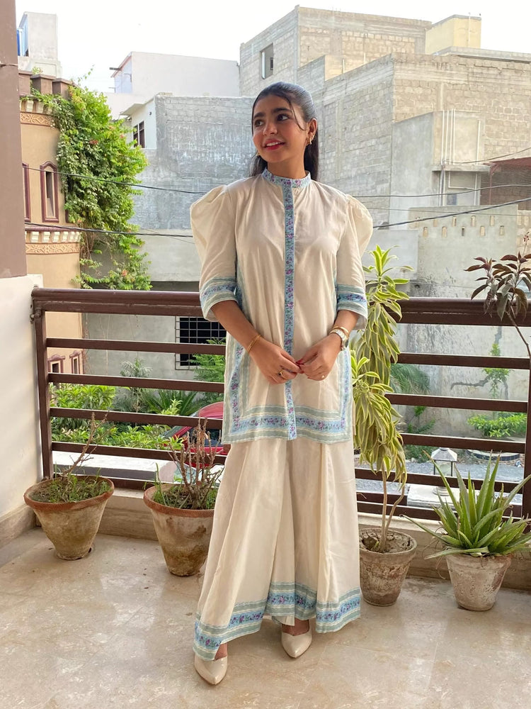 2 Piece Cotton Embellished Co-Ord Set With Dhaka Pant - Urban Cut