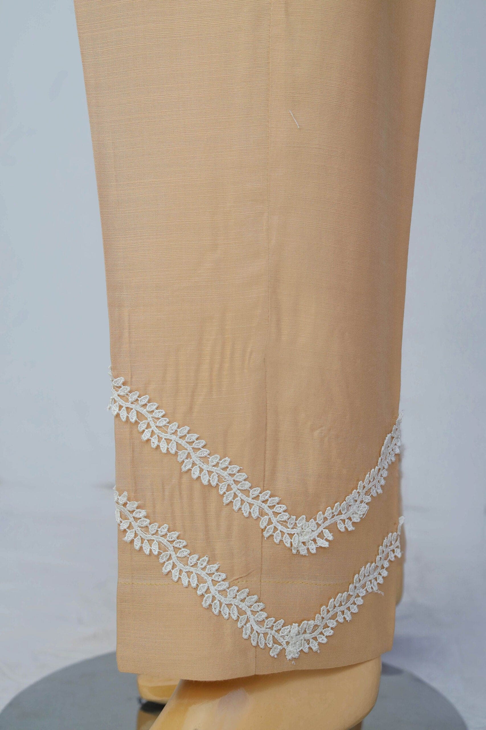 Linen Viscose Fabric  Stitched Trouser with Wave Laces